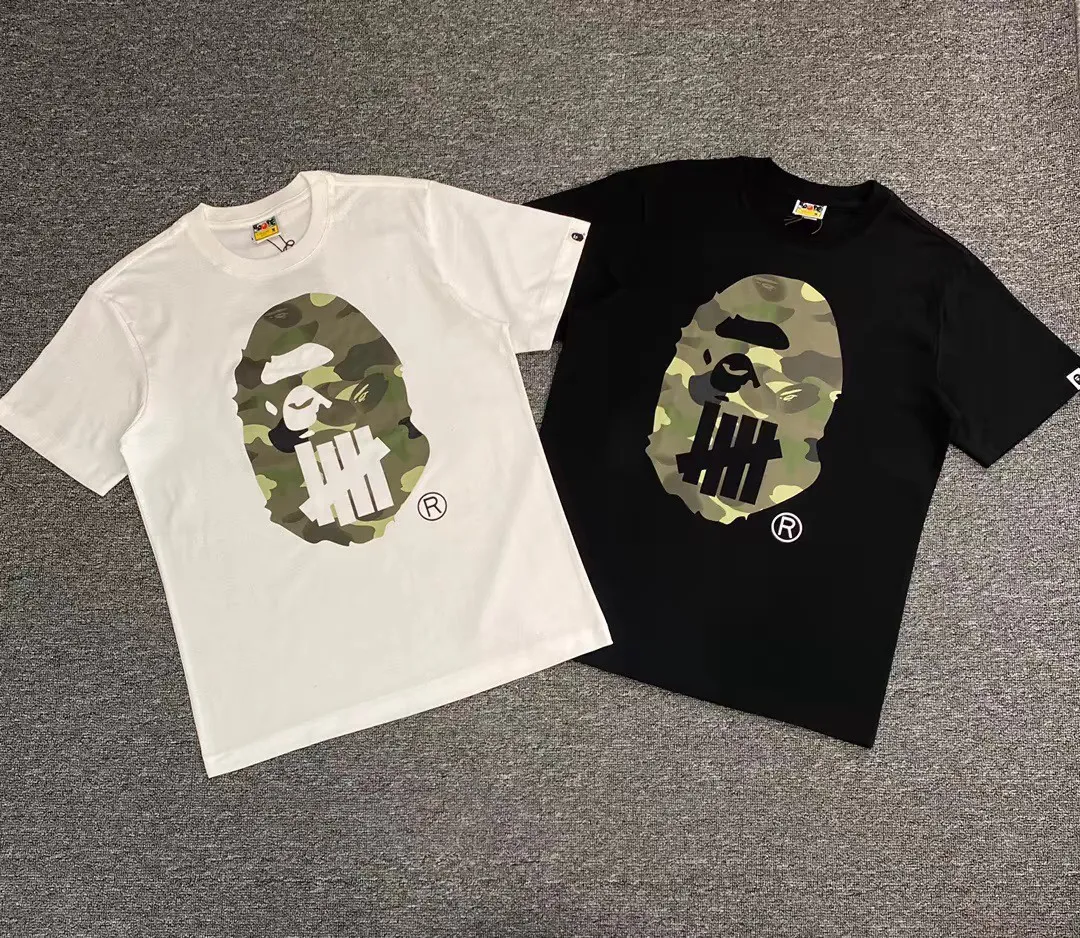 P110 00175 Bape✖️UNDFATED joint camouflage ape head print short-sleeved T-shirt, same style for men and women, size s mlxlxxl, black and white