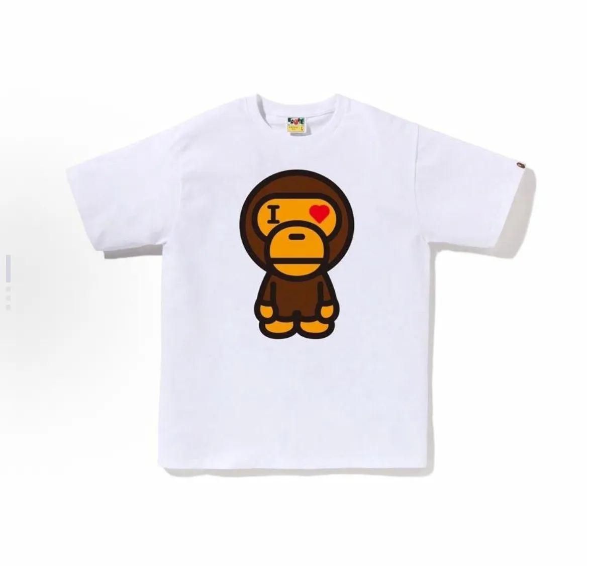 P110 00199 BAPE SS25 Valentine's Day series, heart-shaped eyes monkey round neck short-sleeved T-shirt, same style for men and women, size smlxlxxl, black and white
