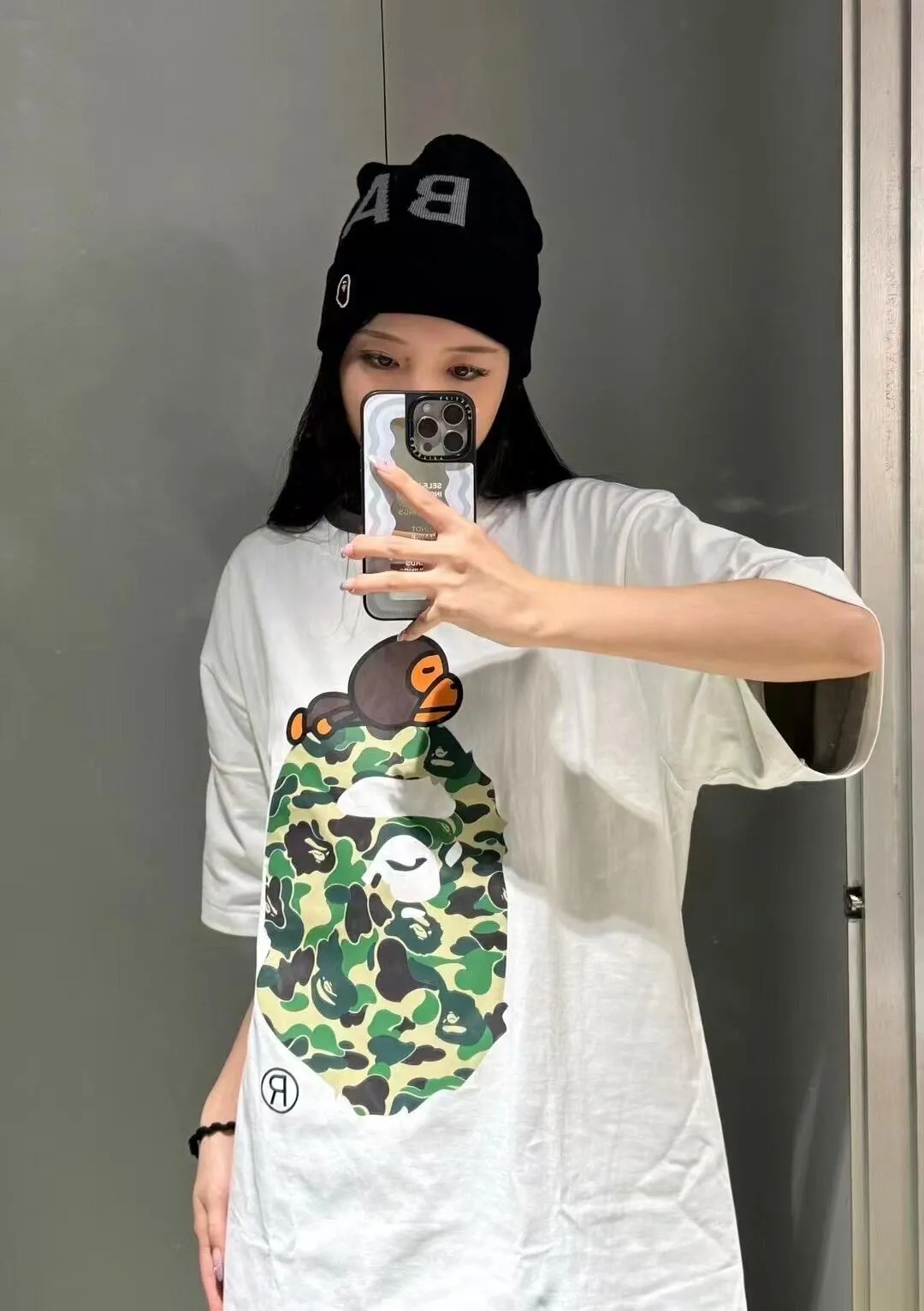 💰140 BAPE SS25 ABC CAMO series Cartoon ape orangutan pattern printing 280g weight linen cotton fabric ZP version Couple model: S-XXL [black pink white pink black blue white blue black green white green]