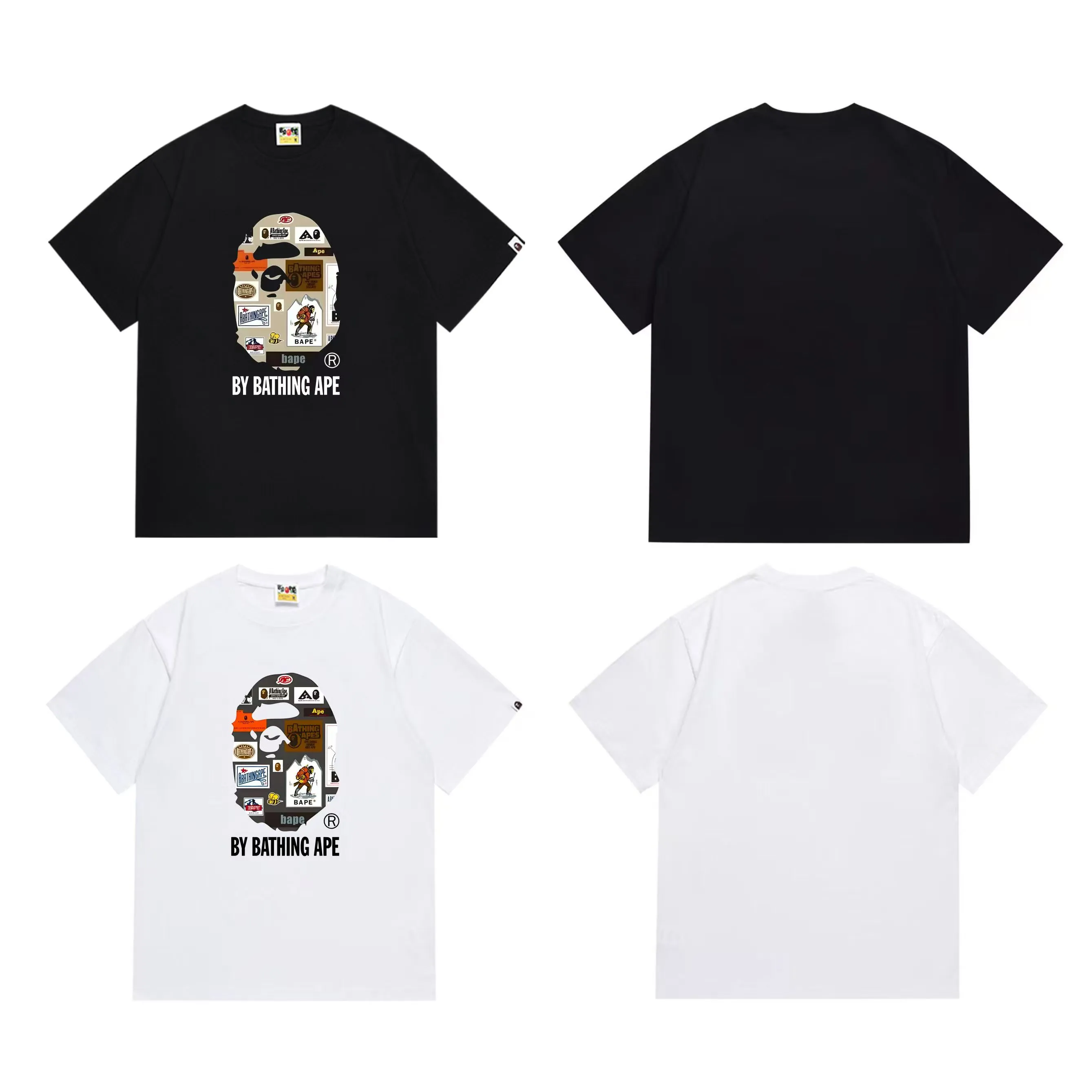 SC1007#p110💰 (top version) BAPE uses 260 grams of high-quality high-weave pure cotton fabric, double yarn combed, soft texture and no pilling, imported environmentally friendly printing glue, bright and three-dimensional pattern, quality 💥Same style for men and women, the upper body is trendy Color: Black White Size: S M L XL XXL