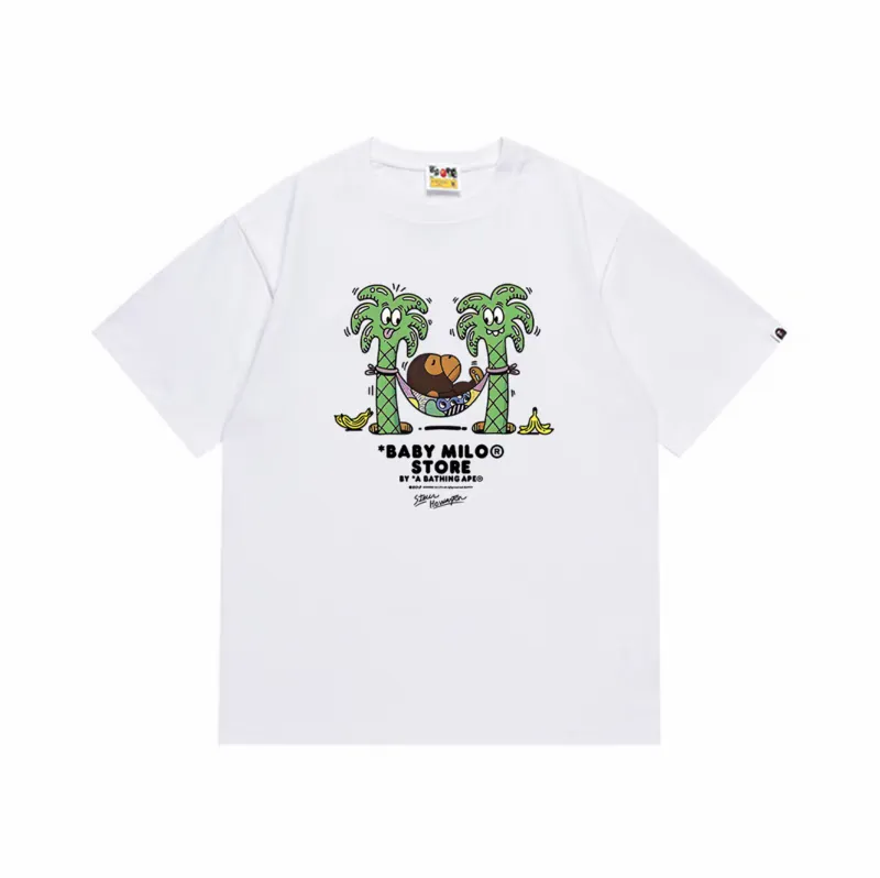 P110 001041 bape printed short-sleeved T-shirt, same style for men and women, size smlxlxxl, black and white