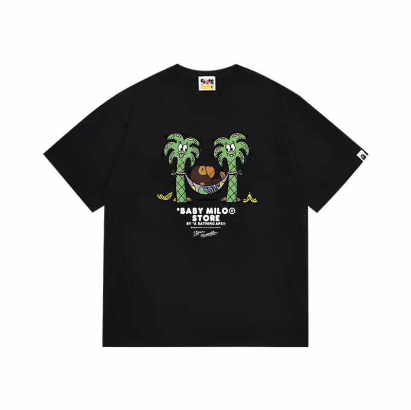 P110 001041 bape printed short-sleeved T-shirt, same style for men and women, size smlxlxxl, black and white