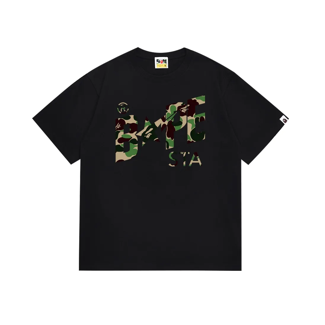SC116#p110💰 (top version) BAPE camouflage star letter printed short-sleeved T-shirt Made of 260 grams of high-quality high-weave pure cotton fabric, double yarn combed, soft texture and no pilling Imported environmentally friendly printing glue, bright and three-dimensional pattern, quality 💥Same style for men and women, the upper body is fashionable Color: black white Size: S M L XL XXL