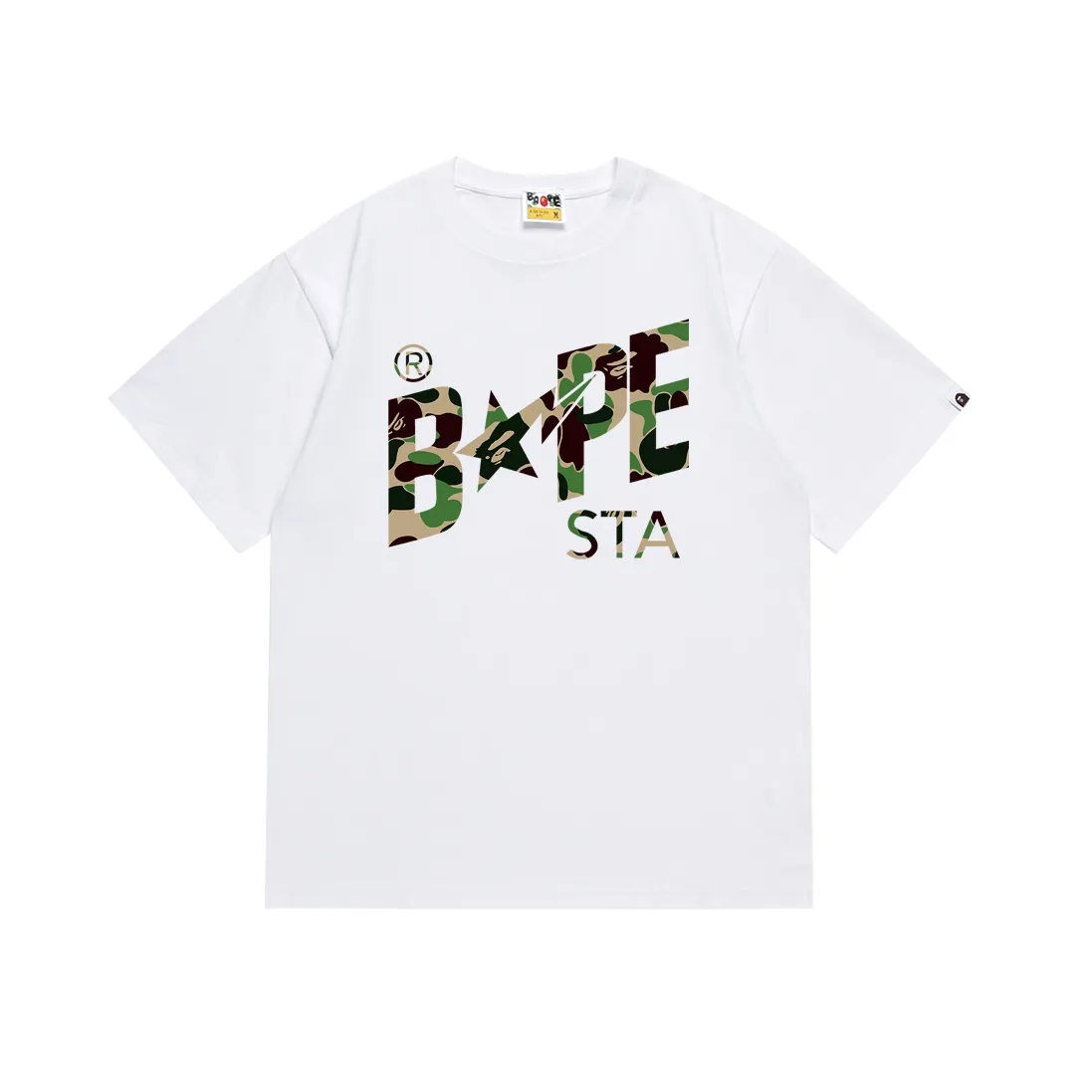SC116#p110💰 (top version) BAPE camouflage star letter printed short-sleeved T-shirt Made of 260 grams of high-quality high-weave pure cotton fabric, double yarn combed, soft texture and no pilling Imported environmentally friendly printing glue, bright and three-dimensional pattern, quality 💥Same style for men and women, the upper body is fashionable Color: black white Size: S M L XL XXL