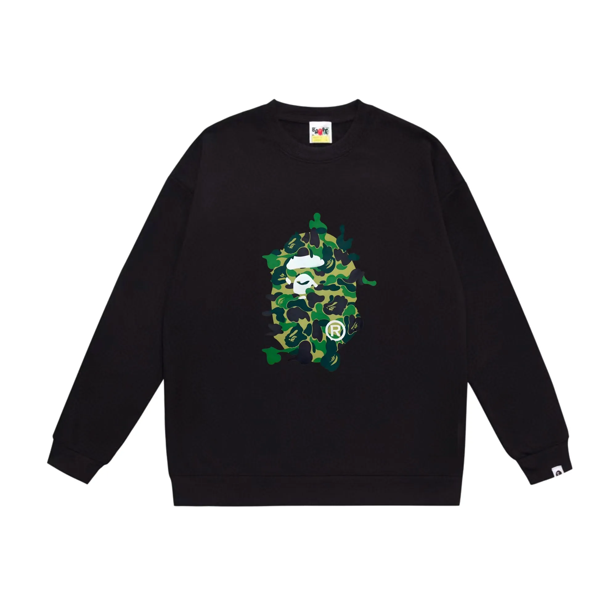 P170 model number SC546# terry 80 plus velvet 85 (top version) BAPE ABC CAMO REBUILD BIG APE HEAD TEE ape head print pattern round neck sweatshirt. Made of 350g large terry (drop shoulder large version) fabric, soft texture and no pilling. Imported environmentally friendly printing glue. Bright and three-dimensional pattern. Quality💥Same style for men and women. The upper body is trendy. Color: black green, white green, gray green, black blue, white blue Gray blue black pink white pink gray pink Size: S M L XL XXL