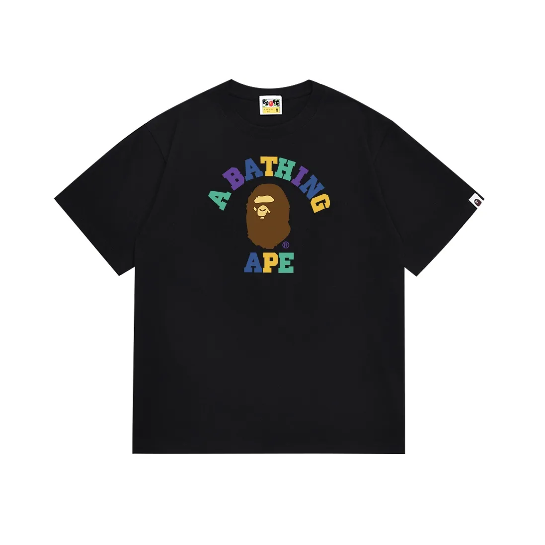 SC101#p110💰 (Top version) BAPE ape-man head contrasting letter color printed pattern short-sleeved T-shirt Made of 260 grams of high-quality high-weave pure cotton fabric, double yarn combed, soft texture and no pilling Imported environmentally friendly printing glue, bright and three-dimensional pattern, quality 💥Same style for men and women, the upper body is fashionable Color: black white Size: S M L XL XXL