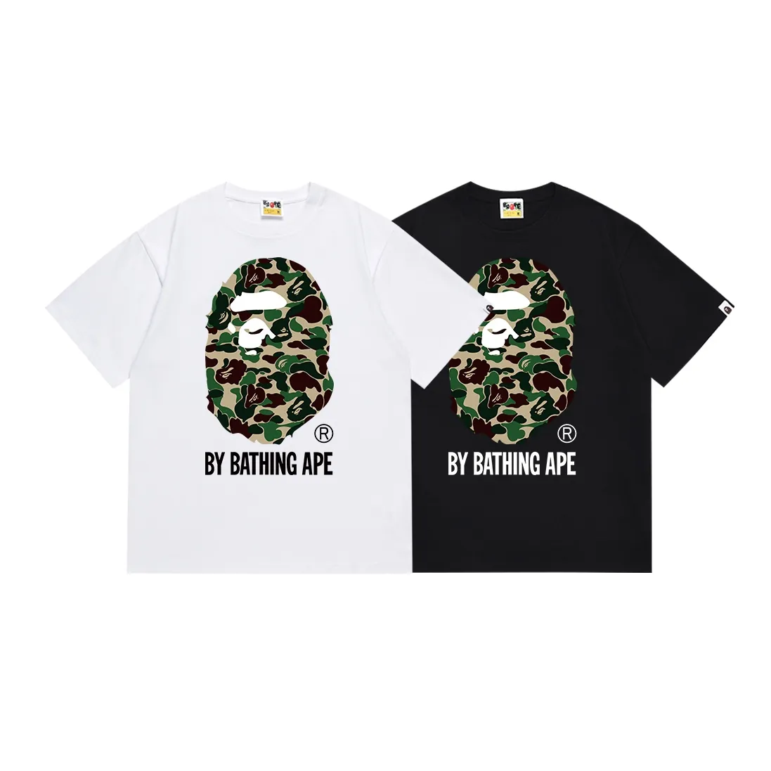 SC151#p110💰 (top version) BAPE classic camouflage ape head letter printed short-sleeved T-shirt. Made of 260 grams of high-quality high-weave pure cotton fabric. Double yarn combed, soft texture and no pilling. Imported environmentally friendly printing glue. Bright and three-dimensional pattern. Quality💥Same style for men and women. The upper body is trendy. Color: black white. Size: S M L XL XXL