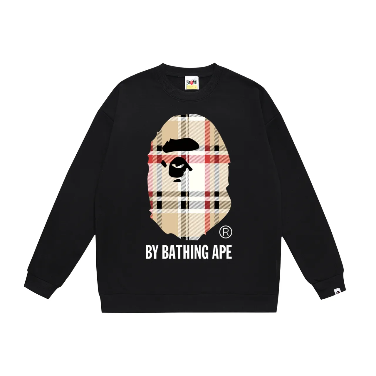 P150 model number SC478# terry 75 plus velvet 80 (top version) BAPE plaid ape head letter printed round neck sweatshirt Made of 350g large terry (drop shoulder large version) fabric, soft texture and no pilling Imported environmentally friendly printing glue The pattern is bright and three-dimensional Quality 💥Same style for men and women The upper body is trendy Color: black white gray Size: S M L XL XXL