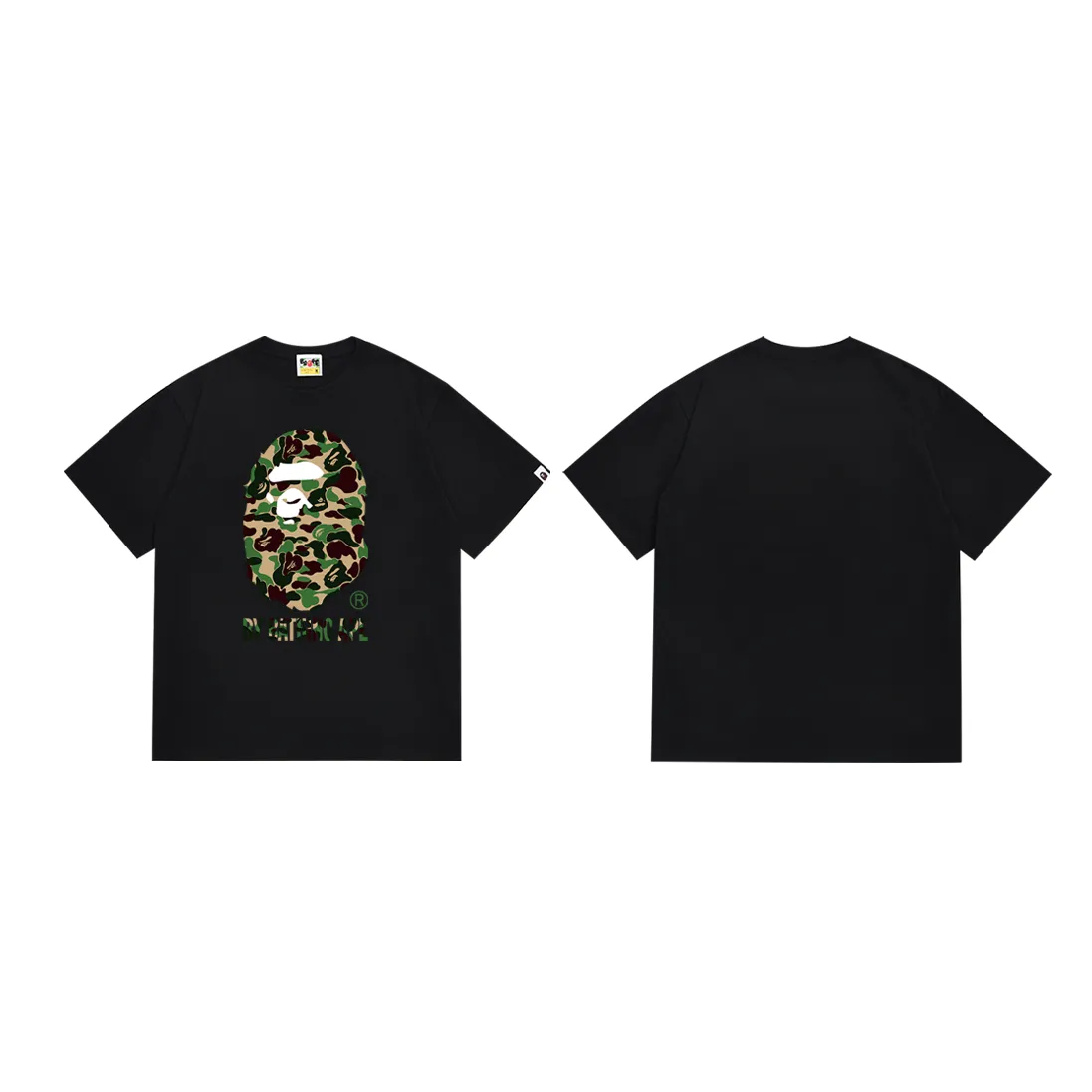 P110 SC075# (top version) BAPE camouflage ape head LOGO printed short-sleeved T-shirt Made of 260 grams of high-quality high-weave pure cotton fabric, double yarn combed, soft and non-pilling, imported environmentally friendly printing glue, bright and three-dimensional pattern, quality 💥Same style for men and women, the upper body is fashionable Color: black green white green black pink white pink black blue white blue Size: S M L XL XXL