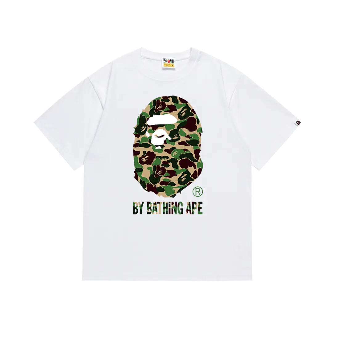 P110 SC075# (top version) BAPE camouflage ape head LOGO printed short-sleeved T-shirt Made of 260 grams of high-quality high-weave pure cotton fabric, double yarn combed, soft and non-pilling, imported environmentally friendly printing glue, bright and three-dimensional pattern, quality 💥Same style for men and women, the upper body is fashionable Color: black green white green black pink white pink black blue white blue Size: S M L XL XXL