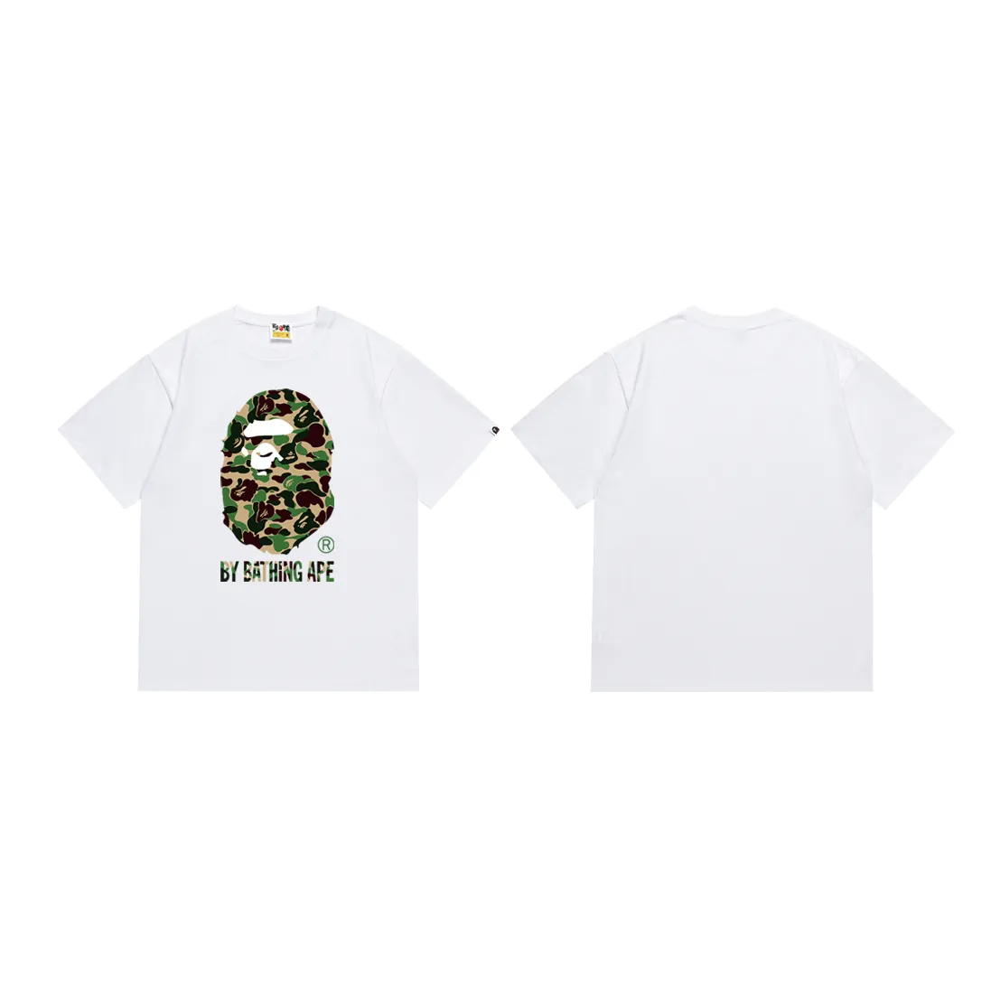 P110 SC075# (top version) BAPE camouflage ape head LOGO printed short-sleeved T-shirt Made of 260 grams of high-quality high-weave pure cotton fabric, double yarn combed, soft and non-pilling, imported environmentally friendly printing glue, bright and three-dimensional pattern, quality 💥Same style for men and women, the upper body is fashionable Color: black green white green black pink white pink black blue white blue Size: S M L XL XXL