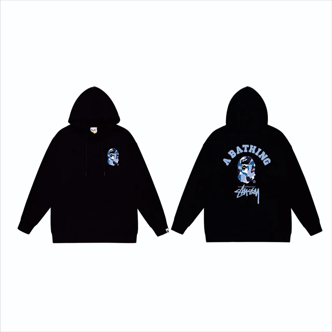 P160 model number SC813# terry 80 plus velvet 90 (top version) BAPE×STUSSY co-branded Stussy letter printed hooded sweatshirt Made of 380g large terry (drop shoulder large version) fabric, soft and non-pilling, imported environmentally friendly printing glue, bright and three-dimensional pattern, quality 💥Same style for men and women, the upper body is fashionable Color: black white gray Size: S M L XL XXL