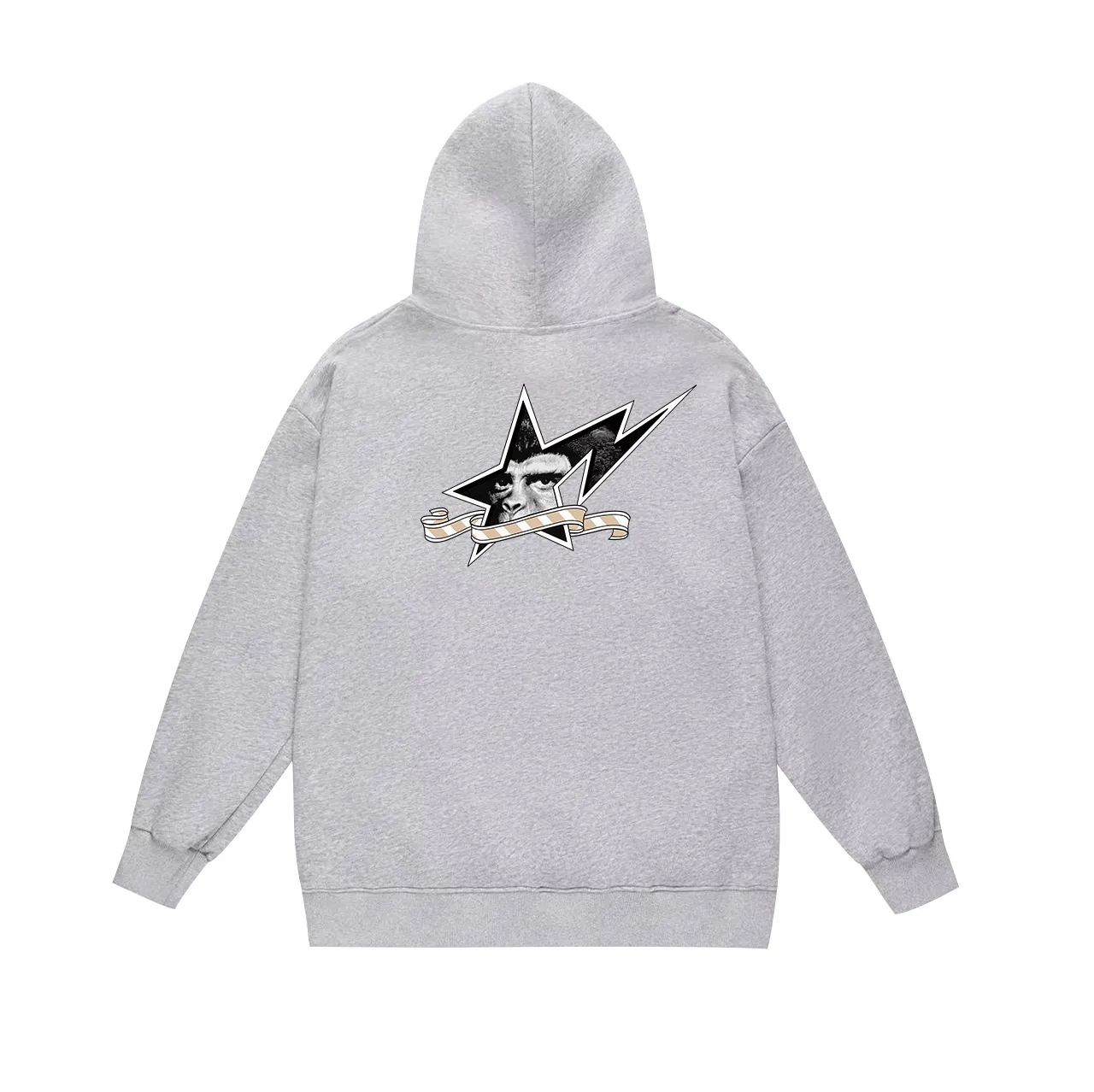 Model No. SC695# terry p160 plus velvet p180💰 (top version) BAPE ape star letter printed pattern hooded sweatshirt. Made of 380g large terry 430g silver fox velvet (drop shoulder large version) fabric. The texture is soft and non-pilling. Imported environmentally friendly printing glue. The pattern is bright and three-dimensional. Quality💥Same style for men and women. The upper body is trendy. Color: black white gray Size: S M L XL XXL