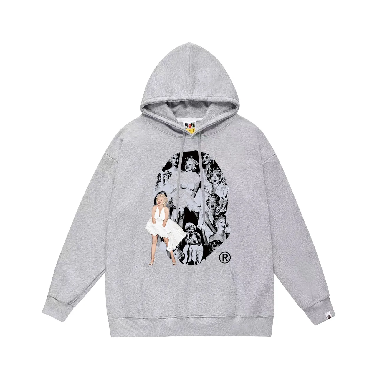 P160 model number SC794# terry 80 plus velvet 90 (top version) BAPE×MARILYN MONROE co-branded Marilyn Monroe printed hooded sweatshirt. Made of 380g large terry (drop shoulder large version) fabric. The texture is soft and non-pilling. Imported environmentally friendly printing glue. The pattern is bright and three-dimensional. Quality💥Same style for men and women. The upper body is trendy. Color: black white gray Size: S M L XL XXL
