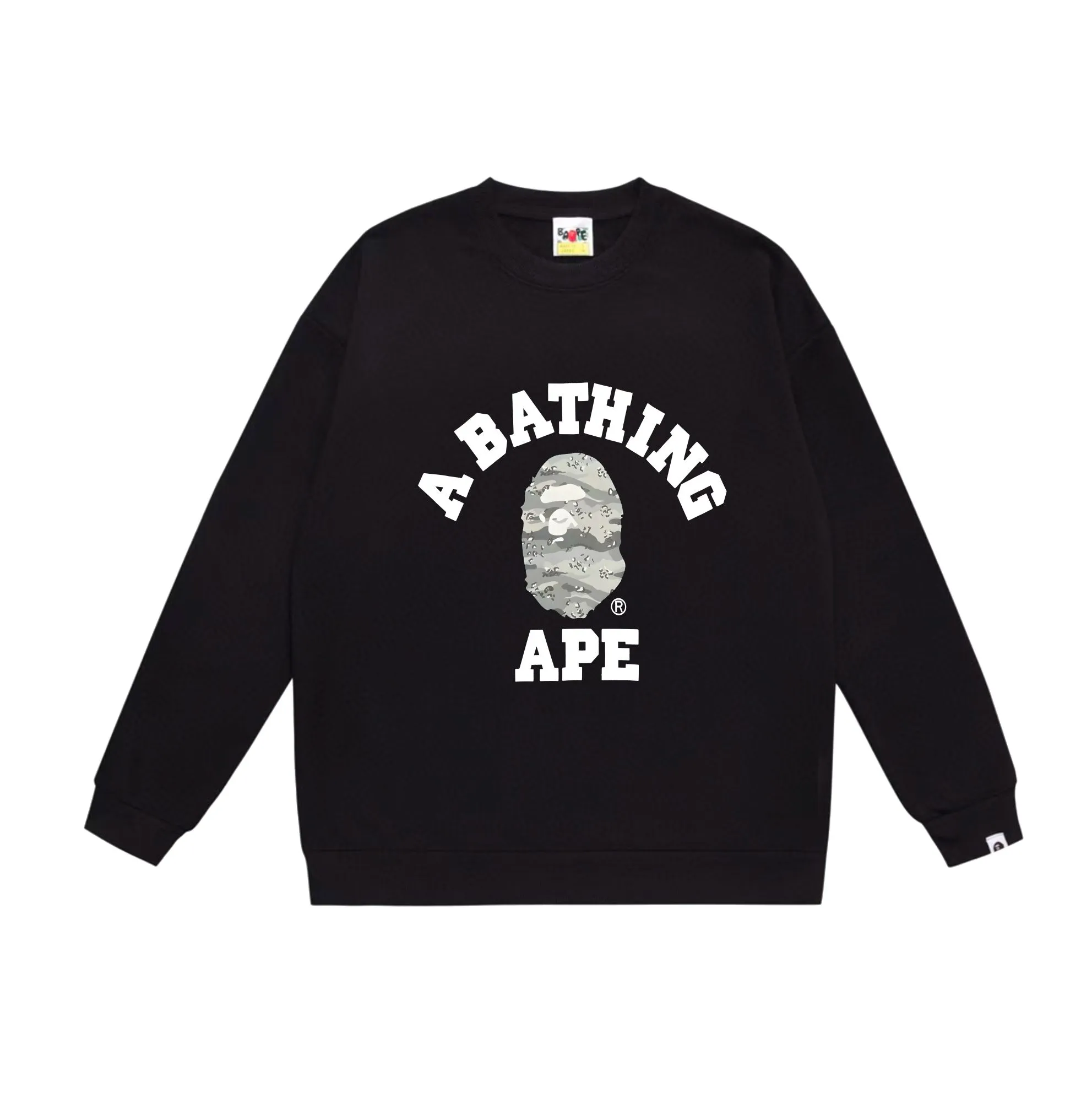 P170 model number SC543# terry 80 plus velvet 85 (top version) BAPE desert ape head letter print round neck sweatshirt Made of 350g large terry (drop shoulder large version) fabric, soft texture and no pilling Imported environmentally friendly printing glue The pattern is bright and three-dimensional Quality 💥Same style for men and women The upper body is trendy Color: black and yellow white and yellow gray and yellow black and gray white and gray gray Size: S M L XL XXL