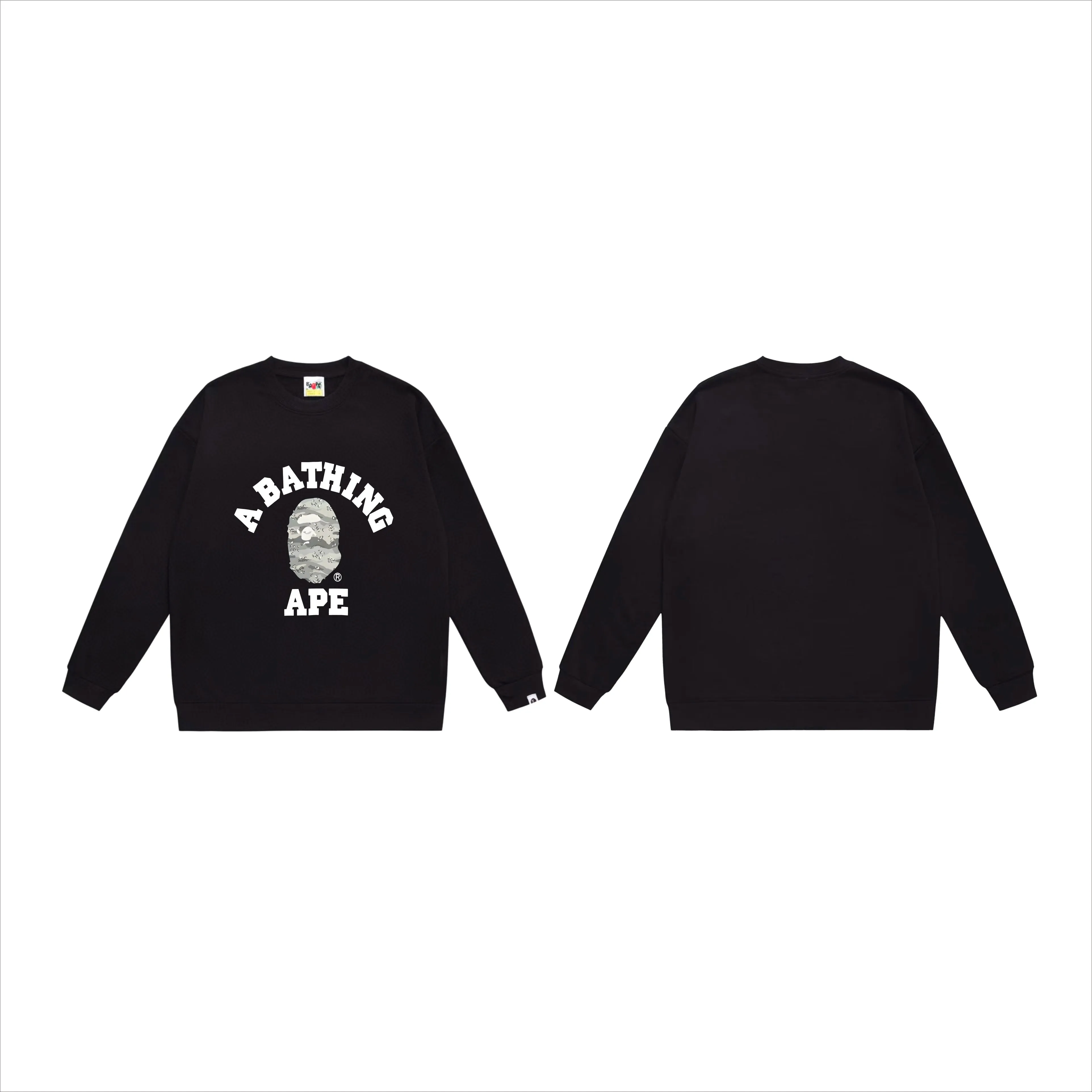 P170 model number SC543# terry 80 plus velvet 85 (top version) BAPE desert ape head letter print round neck sweatshirt Made of 350g large terry (drop shoulder large version) fabric, soft texture and no pilling Imported environmentally friendly printing glue The pattern is bright and three-dimensional Quality 💥Same style for men and women The upper body is trendy Color: black and yellow white and yellow gray and yellow black and gray white and gray gray Size: S M L XL XXL