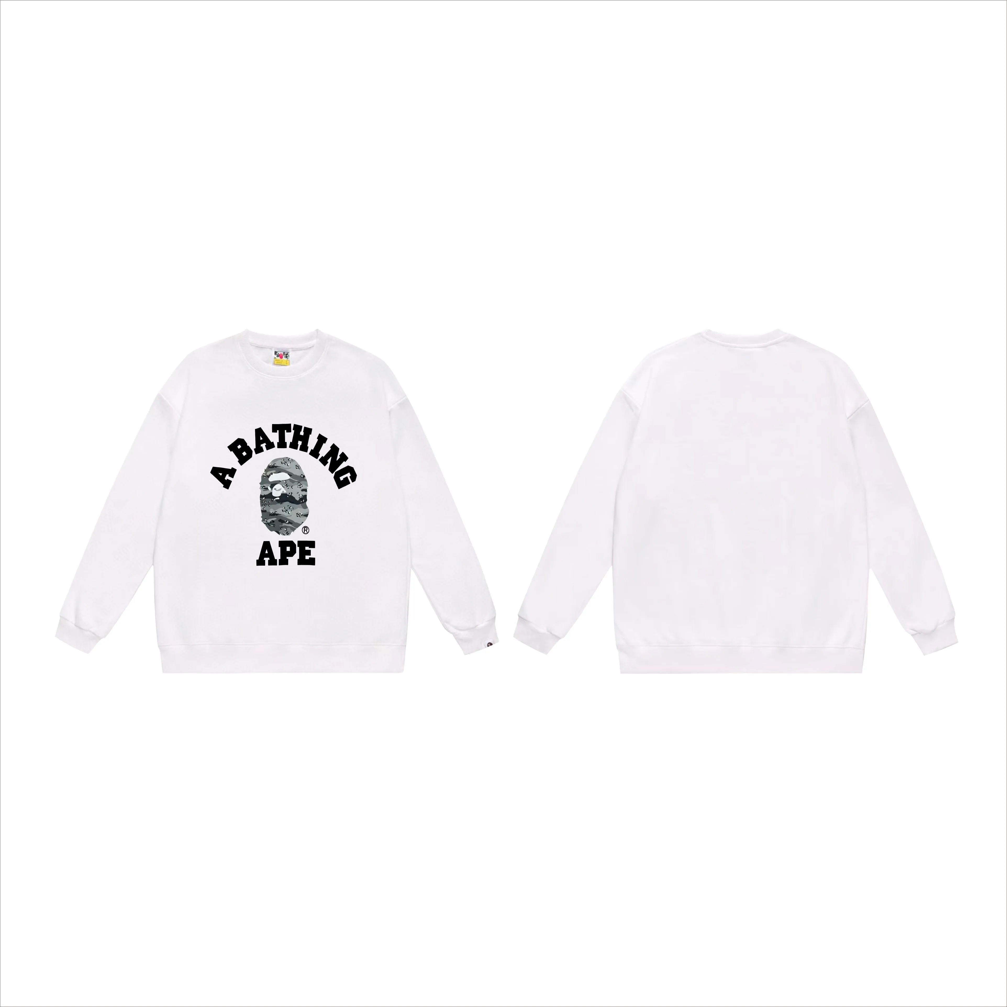 P170 model number SC543# terry 80 plus velvet 85 (top version) BAPE desert ape head letter print round neck sweatshirt Made of 350g large terry (drop shoulder large version) fabric, soft texture and no pilling Imported environmentally friendly printing glue The pattern is bright and three-dimensional Quality 💥Same style for men and women The upper body is trendy Color: black and yellow white and yellow gray and yellow black and gray white and gray gray Size: S M L XL XXL