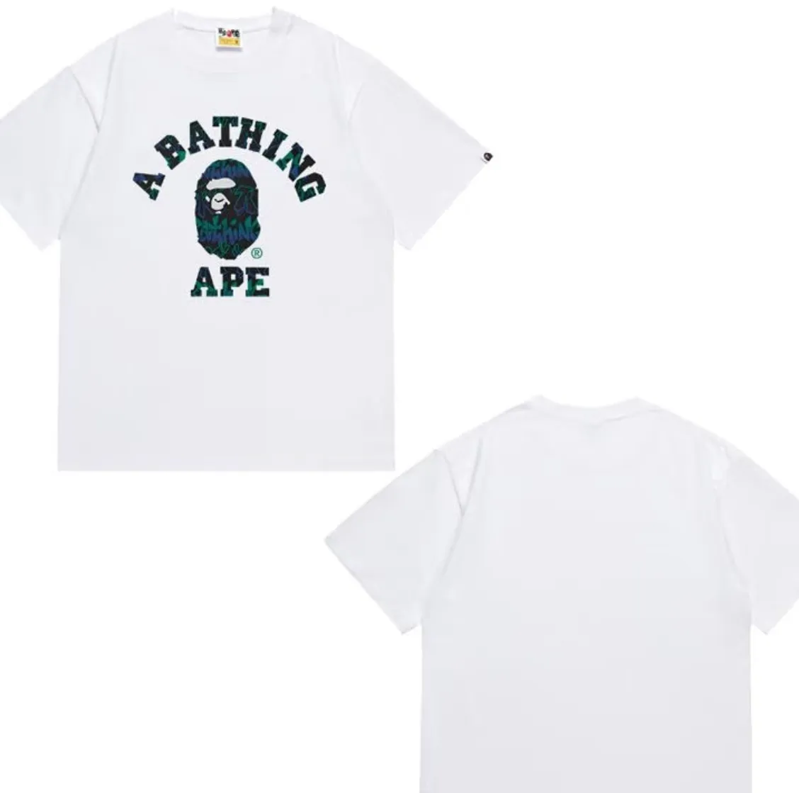 P110 001218 Bape ape head print short-sleeved T-shirt, same style for men and women, size smlxlxxl. White