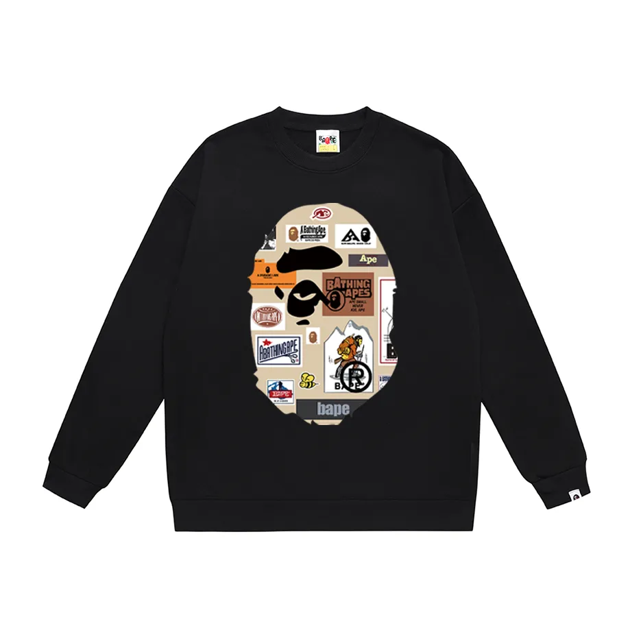 P170 model number SC307# terry 80 plus velvet 85 (top version) BAPE ape head icon printed round neck sweatshirt Made of 350 grams of large terry (drop shoulder large version) fabric, soft texture and no pilling Imported environmentally friendly printing glue The pattern is bright and three-dimensional Quality 💥Same style for men and women The upper body is trendy Color: black white gray Size: S M L XL XXL