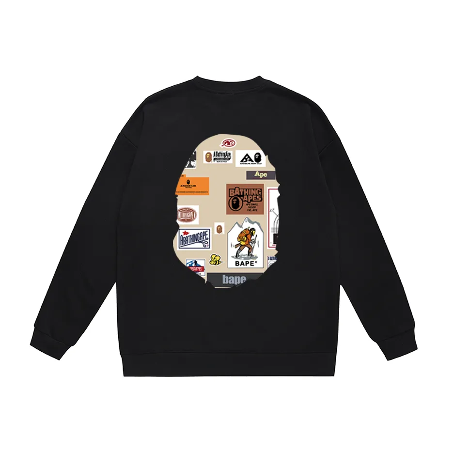 P170 model number SC307# terry 80 plus velvet 85 (top version) BAPE ape head icon printed round neck sweatshirt Made of 350 grams of large terry (drop shoulder large version) fabric, soft texture and no pilling Imported environmentally friendly printing glue The pattern is bright and three-dimensional Quality 💥Same style for men and women The upper body is trendy Color: black white gray Size: S M L XL XXL
