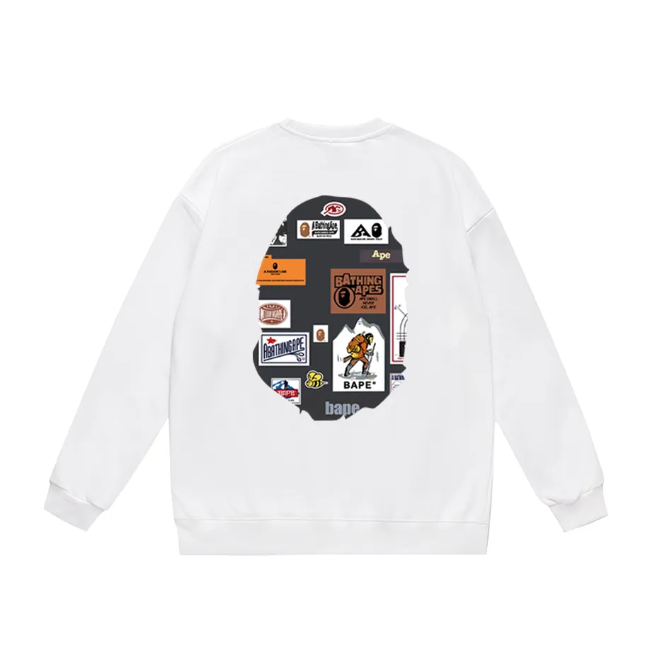 P170 model number SC307# terry 80 plus velvet 85 (top version) BAPE ape head icon printed round neck sweatshirt Made of 350 grams of large terry (drop shoulder large version) fabric, soft texture and no pilling Imported environmentally friendly printing glue The pattern is bright and three-dimensional Quality 💥Same style for men and women The upper body is trendy Color: black white gray Size: S M L XL XXL