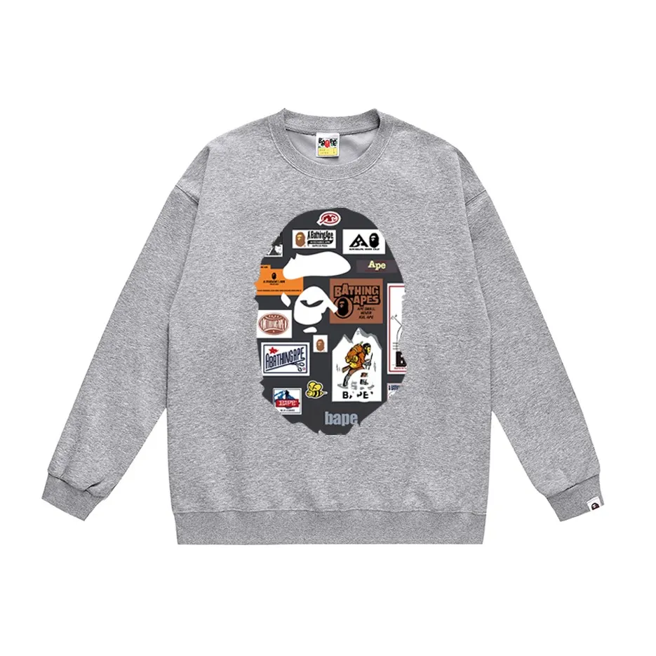 P170 model number SC307# terry 80 plus velvet 85 (top version) BAPE ape head icon printed round neck sweatshirt Made of 350 grams of large terry (drop shoulder large version) fabric, soft texture and no pilling Imported environmentally friendly printing glue The pattern is bright and three-dimensional Quality 💥Same style for men and women The upper body is trendy Color: black white gray Size: S M L XL XXL