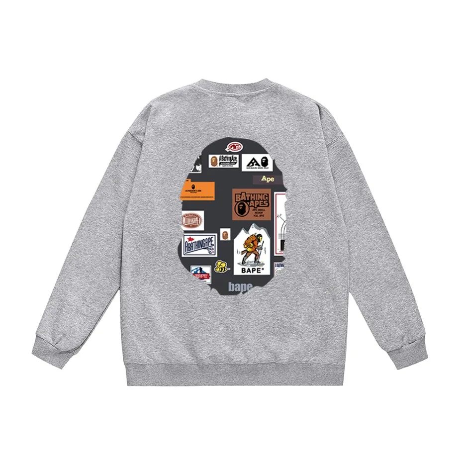 P170 model number SC307# terry 80 plus velvet 85 (top version) BAPE ape head icon printed round neck sweatshirt Made of 350 grams of large terry (drop shoulder large version) fabric, soft texture and no pilling Imported environmentally friendly printing glue The pattern is bright and three-dimensional Quality 💥Same style for men and women The upper body is trendy Color: black white gray Size: S M L XL XXL
