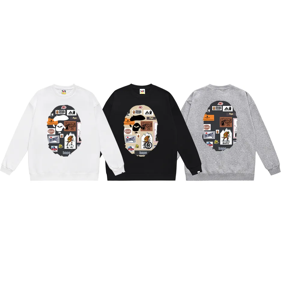 P170 model number SC307# terry 80 plus velvet 85 (top version) BAPE ape head icon printed round neck sweatshirt Made of 350 grams of large terry (drop shoulder large version) fabric, soft texture and no pilling Imported environmentally friendly printing glue The pattern is bright and three-dimensional Quality 💥Same style for men and women The upper body is trendy Color: black white gray Size: S M L XL XXL