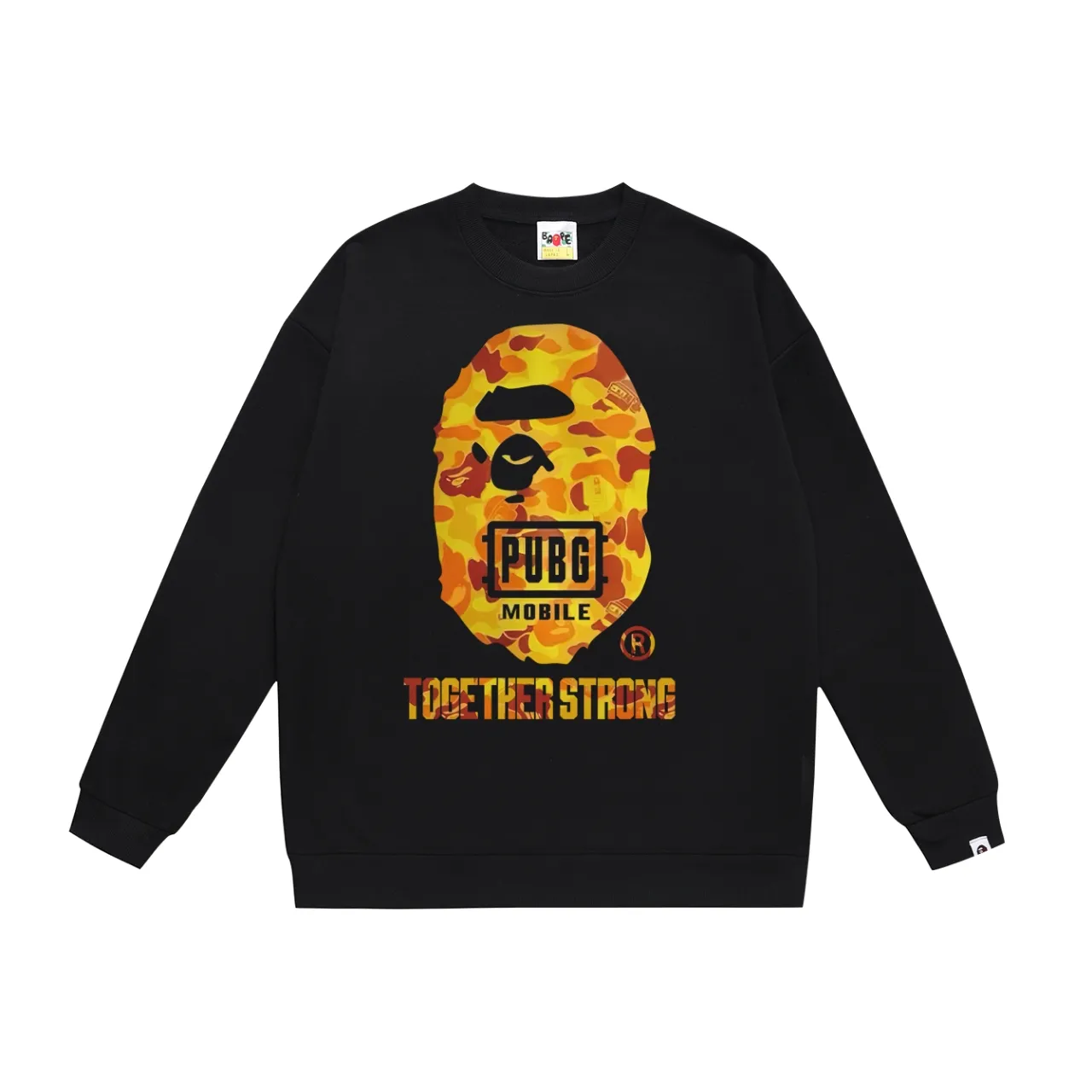 P150 model number SC472# terry 75 plus velvet 80 (top version) BAPE Peace Elite chicken joint orange camouflage great ape head round neck sweatshirt Made of 350g large terry (drop shoulder large version) fabric, soft texture and no pilling Imported environmentally friendly printing glue The pattern is bright and three-dimensional Quality 💥Same style for men and women The upper body is trendy Color: black white gray Size: S M L XL XXL