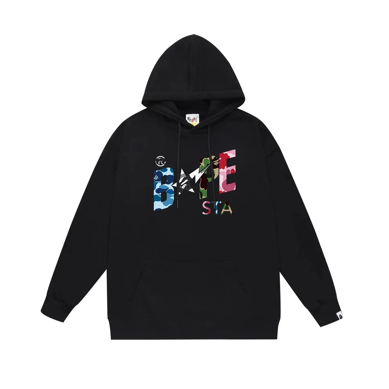 Model No. SC702#terry p160 plus velvet p180💰 (top version) BAPE camouflage stitching star logo printed pattern hooded sweatshirt. Made of 380g large terry 430g silver fox velvet (drop shoulder large version) fabric. The texture is soft and non-pilling. Imported environmentally friendly printing glue. The pattern is bright and three-dimensional. Quality💥Same style for men and women. The upper body is trendy. Color: black white gray Size: S M L XL XXL