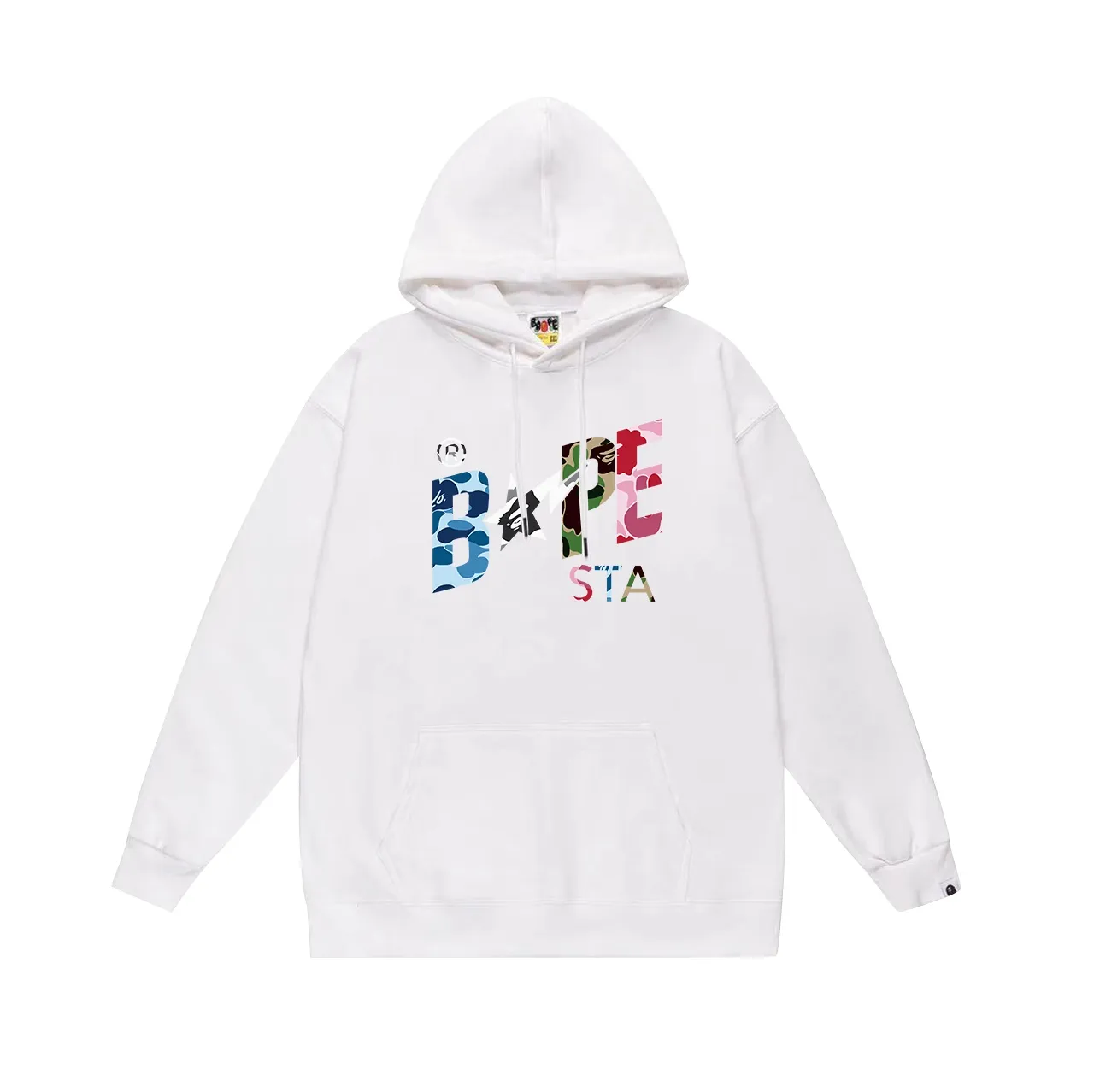 Model No. SC702#terry p160 plus velvet p180💰 (top version) BAPE camouflage stitching star logo printed pattern hooded sweatshirt. Made of 380g large terry 430g silver fox velvet (drop shoulder large version) fabric. The texture is soft and non-pilling. Imported environmentally friendly printing glue. The pattern is bright and three-dimensional. Quality💥Same style for men and women. The upper body is trendy. Color: black white gray Size: S M L XL XXL