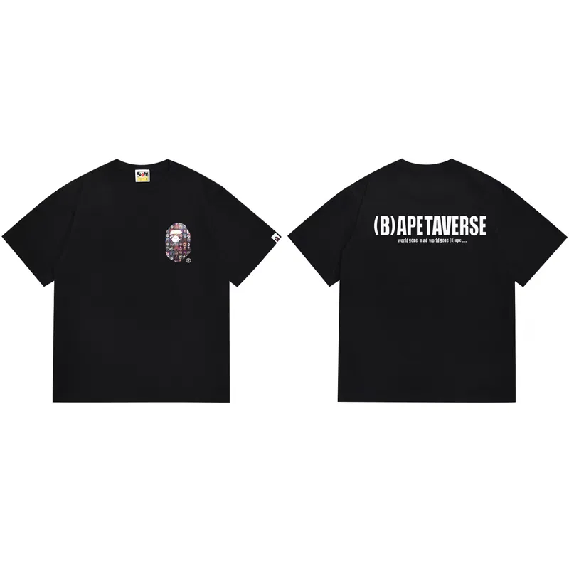 P110 00169 BAPE ape head digital printed short-sleeved T-shirt, complete with three labels, same style for men and women, loose and large version, size s: MLXLXXL, color: black, white