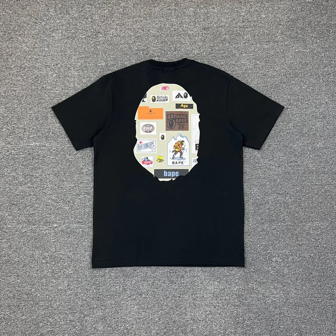 💰140 BAPE ape head letter pattern label double-sided printing 280g weight linen cotton fabric ZP version Couple style: S-XXL [black white]