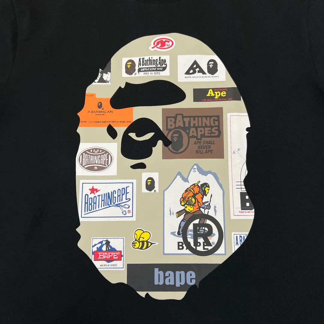 💰140 BAPE ape head letter pattern label double-sided printing 280g weight linen cotton fabric ZP version Couple style: S-XXL [black white]