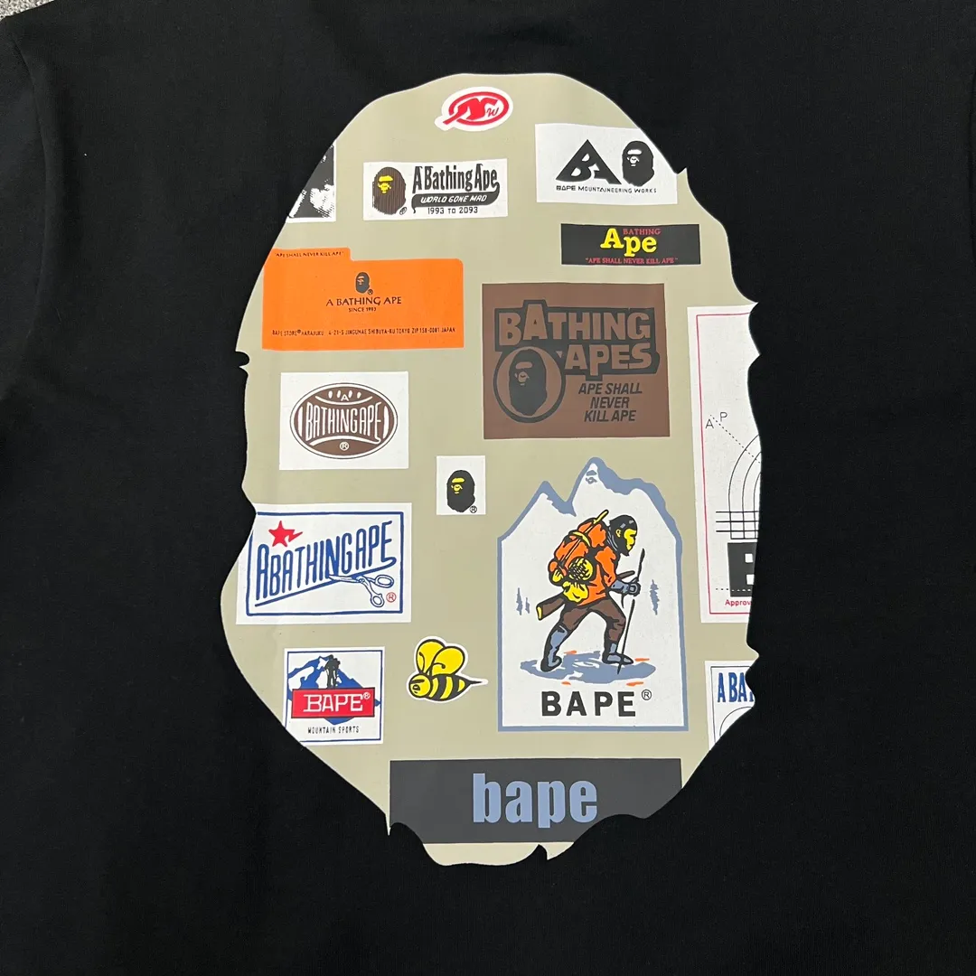 💰140 BAPE ape head letter pattern label double-sided printing 280g weight linen cotton fabric ZP version Couple style: S-XXL [black white]