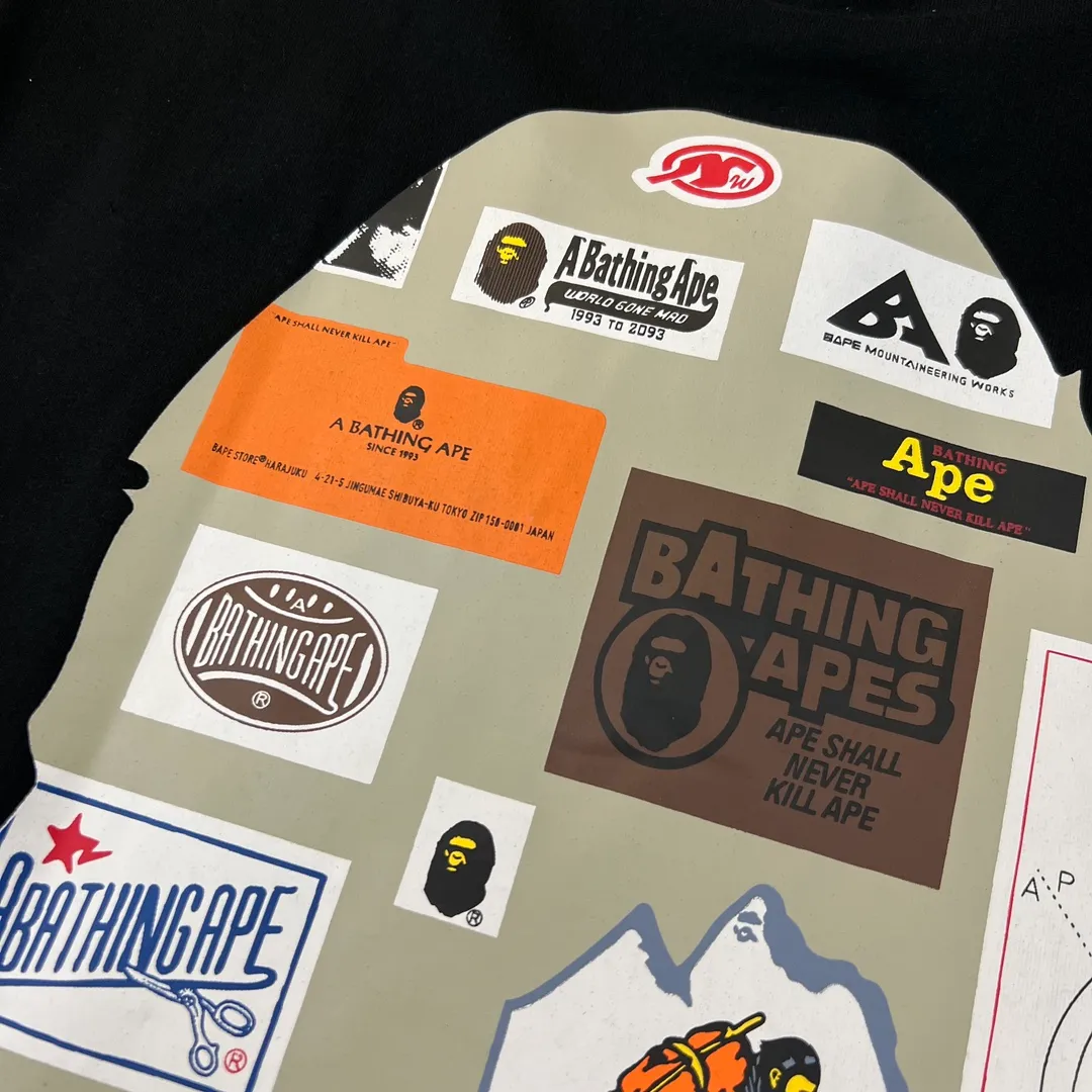 💰140 BAPE ape head letter pattern label double-sided printing 280g weight linen cotton fabric ZP version Couple style: S-XXL [black white]