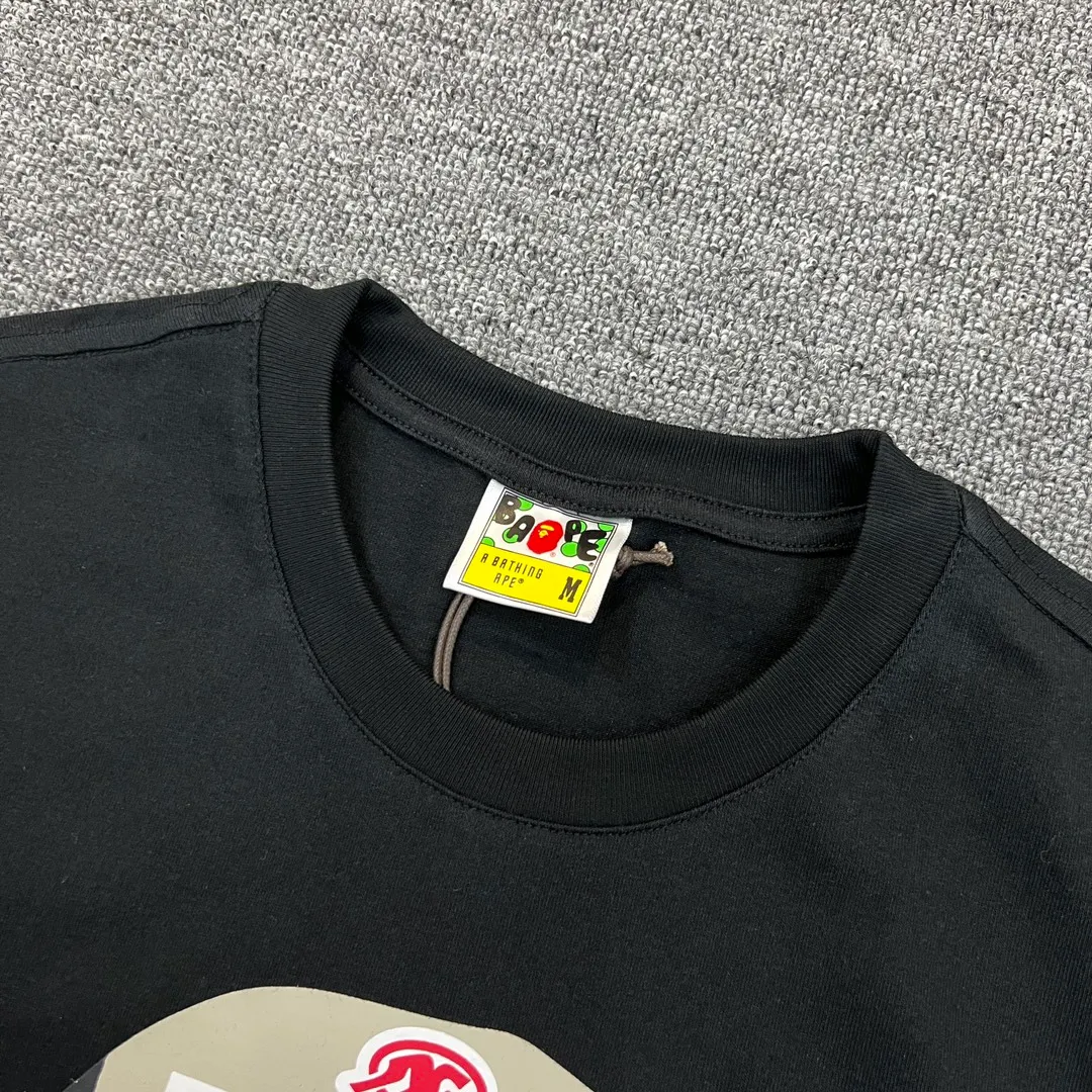 💰140 BAPE ape head letter pattern label double-sided printing 280g weight linen cotton fabric ZP version Couple style: S-XXL [black white]