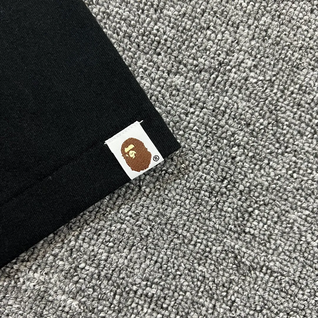 💰140 BAPE ape head letter pattern label double-sided printing 280g weight linen cotton fabric ZP version Couple style: S-XXL [black white]