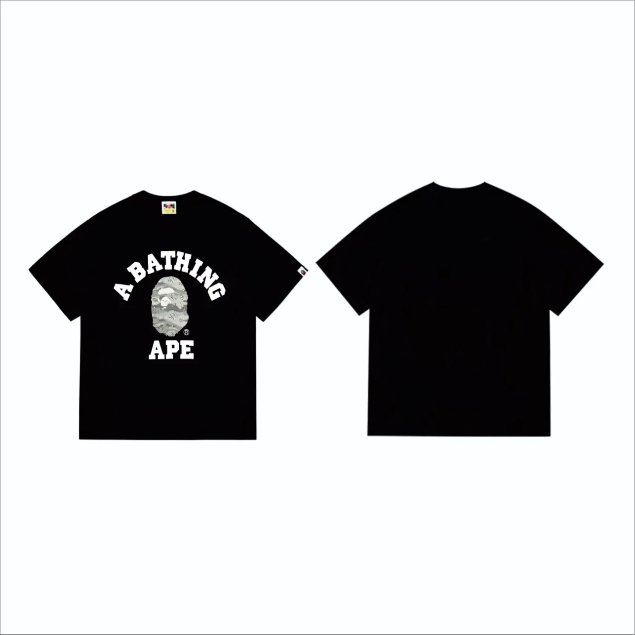 SC243#p110💰 (top version) BAPE desert ape head letter printed short-sleeved T-shirt Made of 260 grams of high-quality high-weave pure cotton fabric, double yarn combed, soft and non-pilling texture, imported environmentally friendly printing glue, bright and three-dimensional pattern, quality 💥Same style for men and women, the upper body is trendy Color: black and yellow, white and yellow, black and gray, white and gray Size: S M L XL XXL