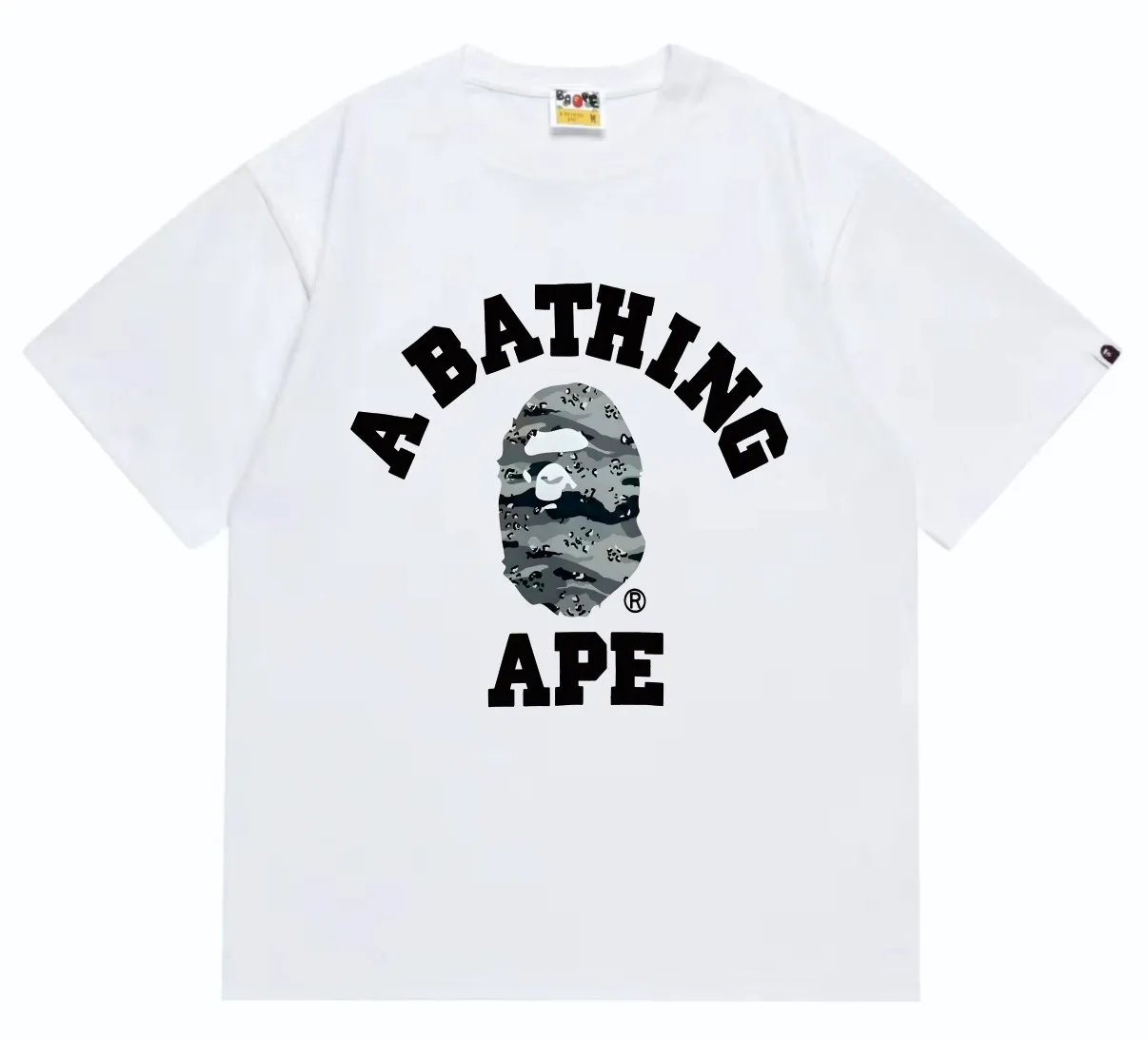 SC243#p110💰 (top version) BAPE desert ape head letter printed short-sleeved T-shirt Made of 260 grams of high-quality high-weave pure cotton fabric, double yarn combed, soft and non-pilling texture, imported environmentally friendly printing glue, bright and three-dimensional pattern, quality 💥Same style for men and women, the upper body is trendy Color: black and yellow, white and yellow, black and gray, white and gray Size: S M L XL XXL
