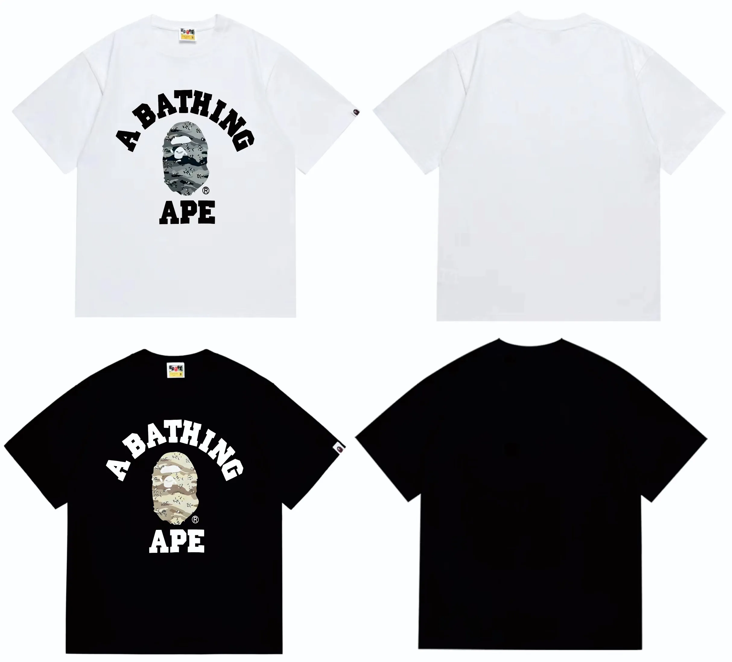 SC243#p110💰 (top version) BAPE desert ape head letter printed short-sleeved T-shirt Made of 260 grams of high-quality high-weave pure cotton fabric, double yarn combed, soft and non-pilling texture, imported environmentally friendly printing glue, bright and three-dimensional pattern, quality 💥Same style for men and women, the upper body is trendy Color: black and yellow, white and yellow, black and gray, white and gray Size: S M L XL XXL