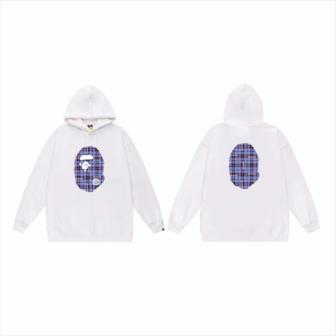 P160 model number SC825# terry 80 plus velvet 90 (top version) BAPE ape head plaid printed pattern hooded sweatshirt. Made of 380g large terry (drop shoulder large version) fabric. The texture is soft and non-pilling. Imported environmentally friendly printing glue. The pattern is bright and three-dimensional. Quality 💥Same style for men and women. The upper body is trendy. Color: Black White Gray Size: S M L XL XXL