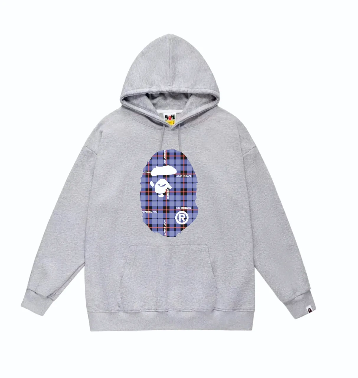 P160 model number SC825# terry 80 plus velvet 90 (top version) BAPE ape head plaid printed pattern hooded sweatshirt. Made of 380g large terry (drop shoulder large version) fabric. The texture is soft and non-pilling. Imported environmentally friendly printing glue. The pattern is bright and three-dimensional. Quality 💥Same style for men and women. The upper body is trendy. Color: Black White Gray Size: S M L XL XXL