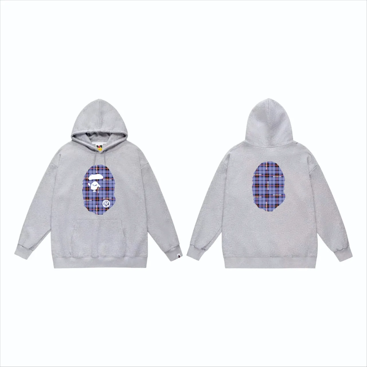 P160 model number SC825# terry 80 plus velvet 90 (top version) BAPE ape head plaid printed pattern hooded sweatshirt. Made of 380g large terry (drop shoulder large version) fabric. The texture is soft and non-pilling. Imported environmentally friendly printing glue. The pattern is bright and three-dimensional. Quality 💥Same style for men and women. The upper body is trendy. Color: Black White Gray Size: S M L XL XXL