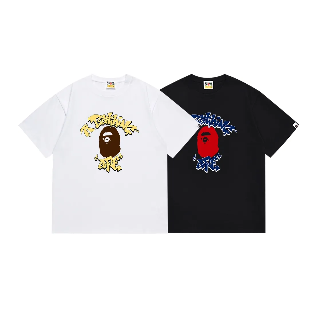 SC094#p110💰 (top version) BAPE graffiti ape head printed short-sleeved T-shirt Made of 260 grams of high-quality high-weave pure cotton fabric, double yarn combed, soft and non-pilling, imported environmentally friendly printing glue, bright and three-dimensional pattern, quality 💥Same style for men and women, the upper body is fashionable Color: black white Size: S M L XL XXL