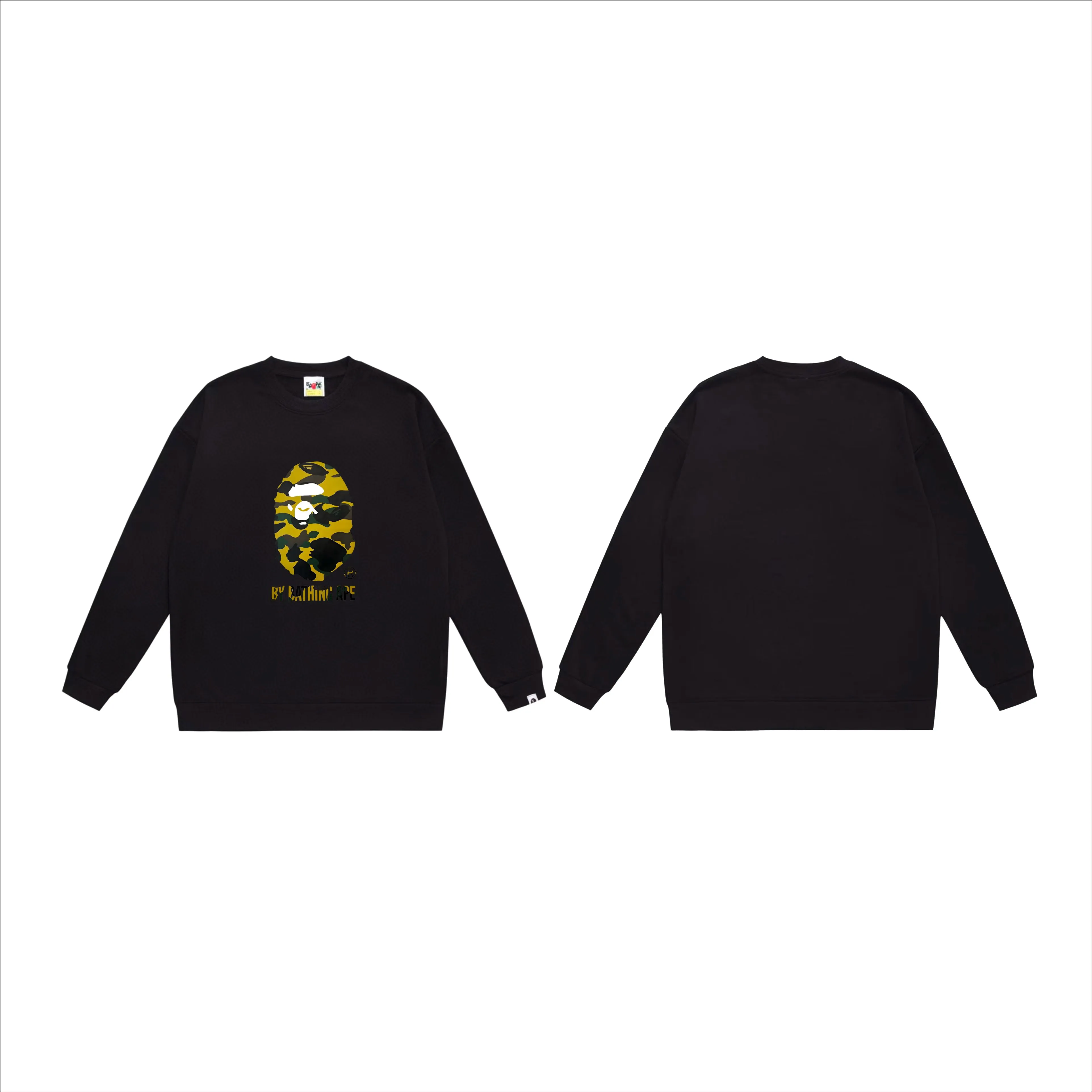 P170 model number SC560# terry 80 plus velvet 85 (top version) BAPE classic great ape print camouflage patterned round neck sweatshirt. Made of 350 grams of large terry (drop shoulder large version) fabric. The texture is soft and non-pilling. Imported environmentally friendly printing glue. The pattern is bright and three-dimensional. Quality 💥Same style for men and women. The upper body is trendy. Color: black and green, white and green, gray and green, black and yellow, white and yellow, gray and yellow. Size: S M L XL XXL