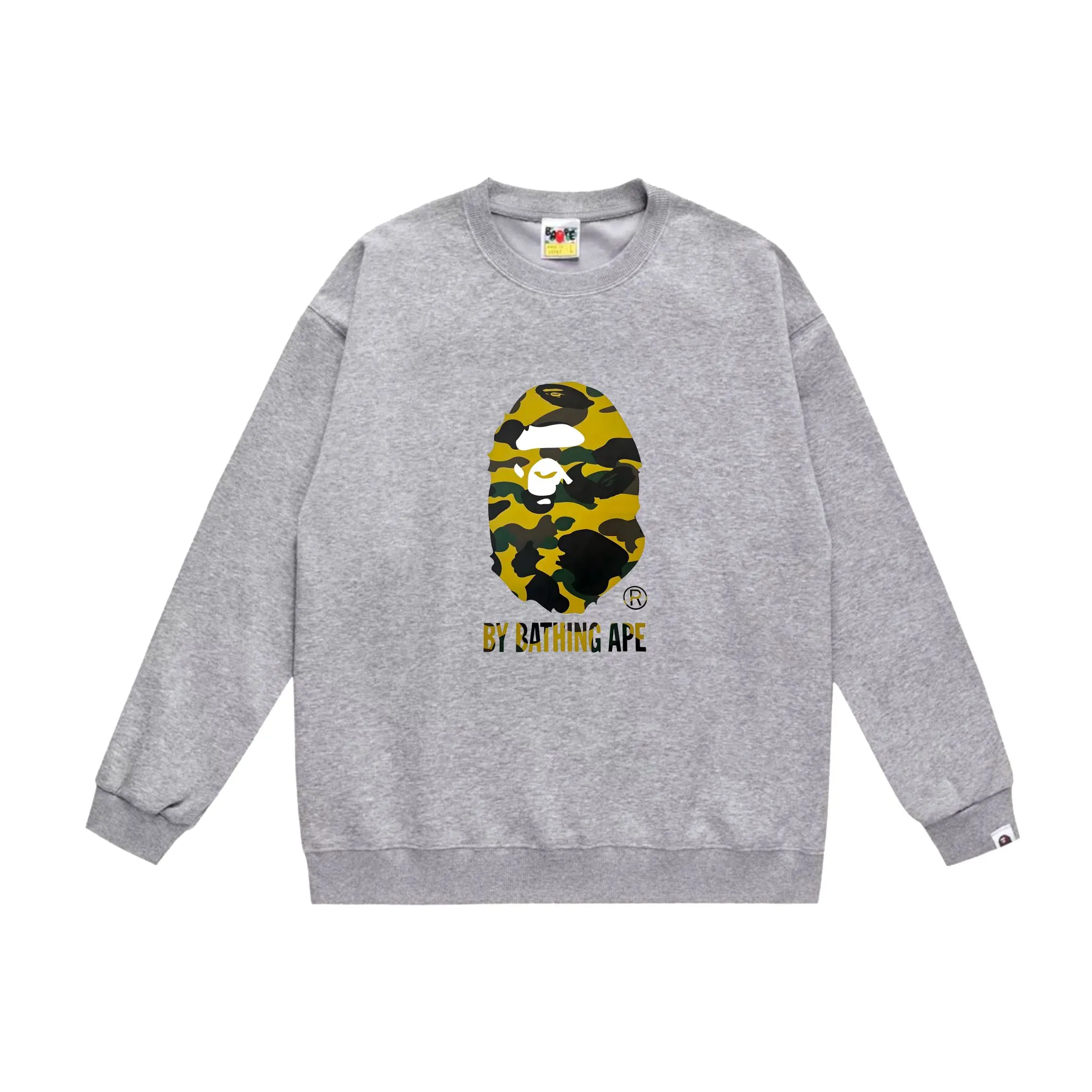 P170 model number SC560# terry 80 plus velvet 85 (top version) BAPE classic great ape print camouflage patterned round neck sweatshirt. Made of 350 grams of large terry (drop shoulder large version) fabric. The texture is soft and non-pilling. Imported environmentally friendly printing glue. The pattern is bright and three-dimensional. Quality 💥Same style for men and women. The upper body is trendy. Color: black and green, white and green, gray and green, black and yellow, white and yellow, gray and yellow. Size: S M L XL XXL