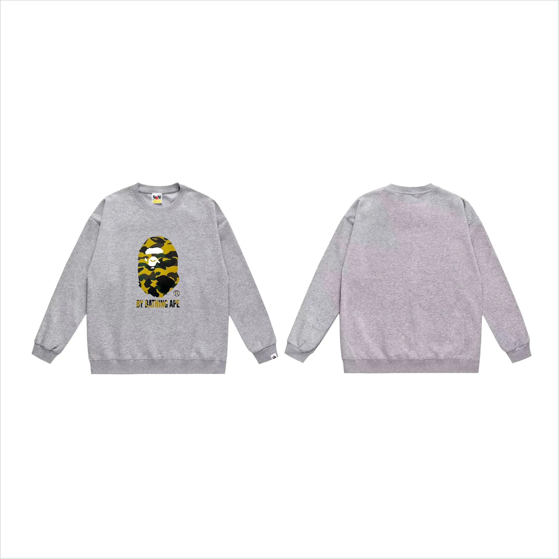 P170 model number SC560# terry 80 plus velvet 85 (top version) BAPE classic great ape print camouflage patterned round neck sweatshirt. Made of 350 grams of large terry (drop shoulder large version) fabric. The texture is soft and non-pilling. Imported environmentally friendly printing glue. The pattern is bright and three-dimensional. Quality 💥Same style for men and women. The upper body is trendy. Color: black and green, white and green, gray and green, black and yellow, white and yellow, gray and yellow. Size: S M L XL XXL