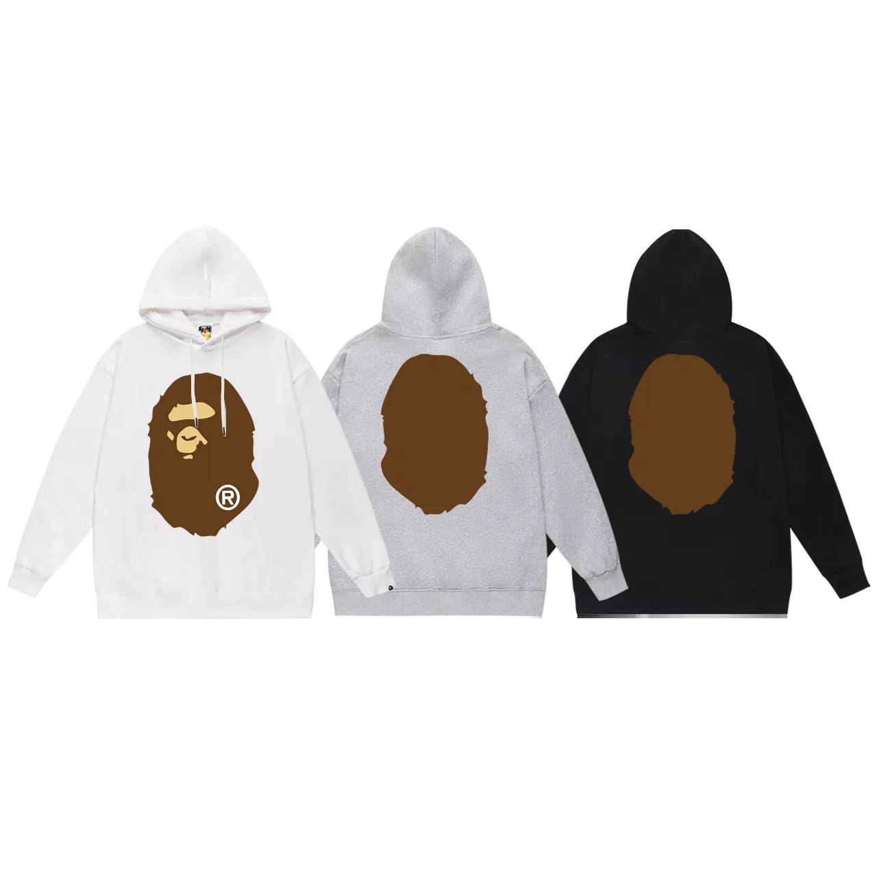 P160 model number SC775# terry 80 plus velvet 90 (top version) BAPE classic front and rear great ape head print hooded sweatshirt. Made of 380g large terry (drop shoulder large version) fabric. The texture is soft and non-pilling. Imported environmentally friendly printing glue. The pattern is bright and three-dimensional. Quality 💥Same style for men and women. The upper body is trendy. Color: black white gray Size: S M L XL XXL