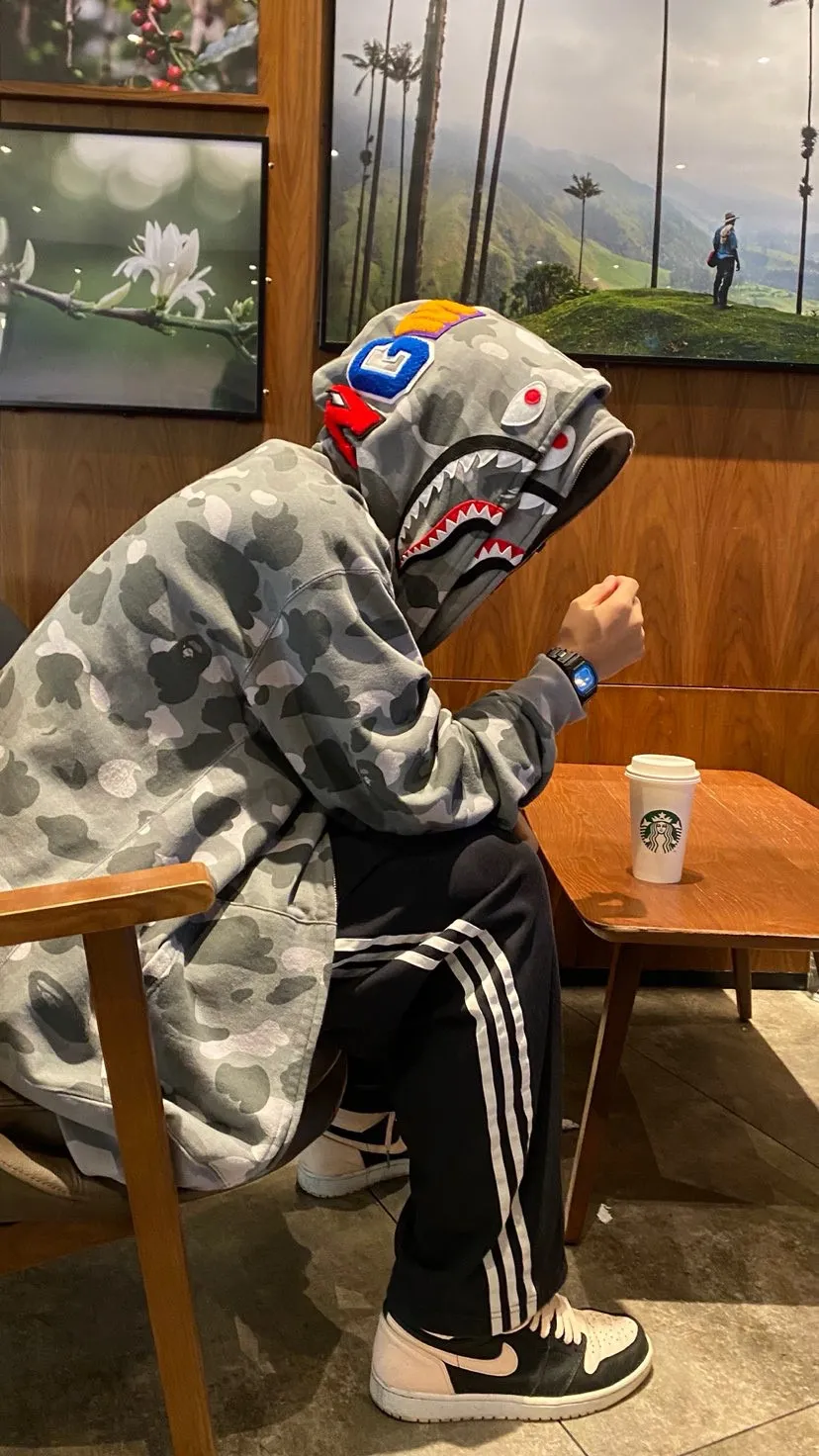 💰440 BAPE WGM letter patch camouflage pattern double hooded zipper sweatshirt High weight pure cotton custom fabric 1:1 heavyweight couple model: S-XXL [camouflage green, camouflage gray]